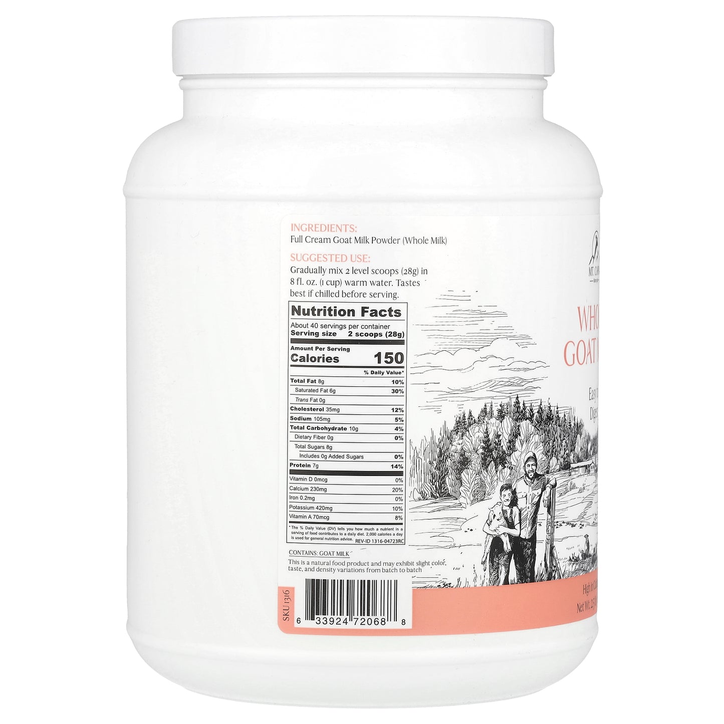 Mt. Capra, Whole Goat Milk, 2.5 lb (1.13 kg)