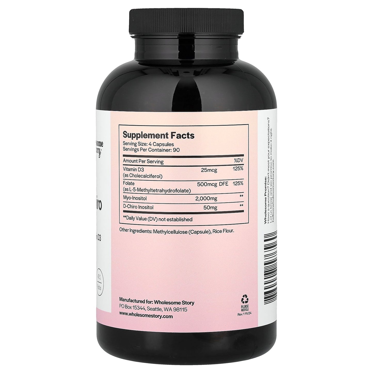 Wholesome Story, Myo & D-Chiro Inositol with MTHF Folate + Vitamin D3, 360 Vegetarian Capsules