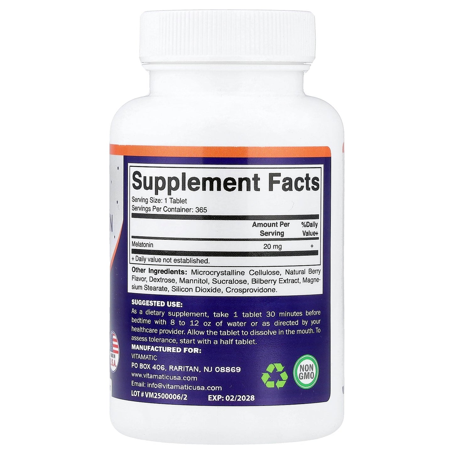 Vitamatic, Melatonin, Natural Berry, 20 mg, 365 Fast Dissolve Tablets