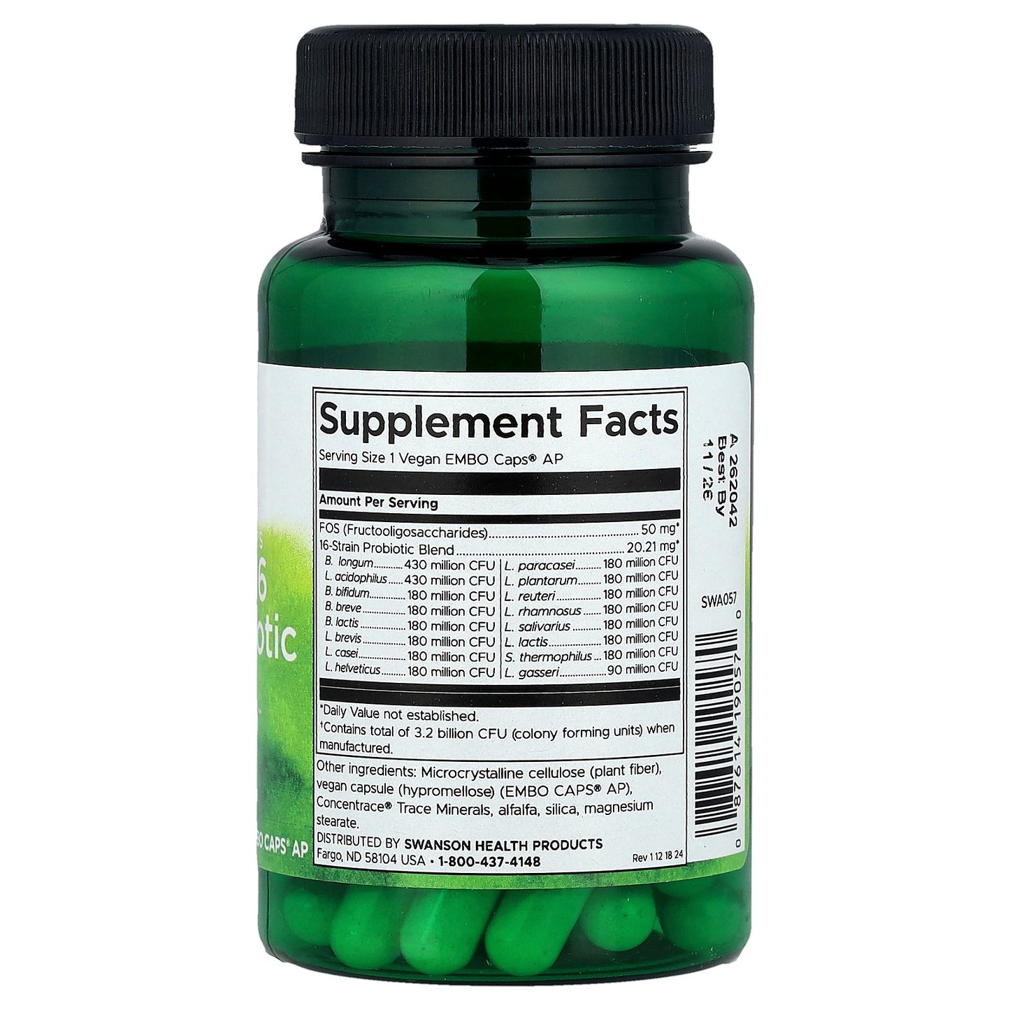 Swanson, Dr. Stephen Langer's Ultimate 16 Strain Probiotic with FOS, 30 Vegan EMBO Caps® AP