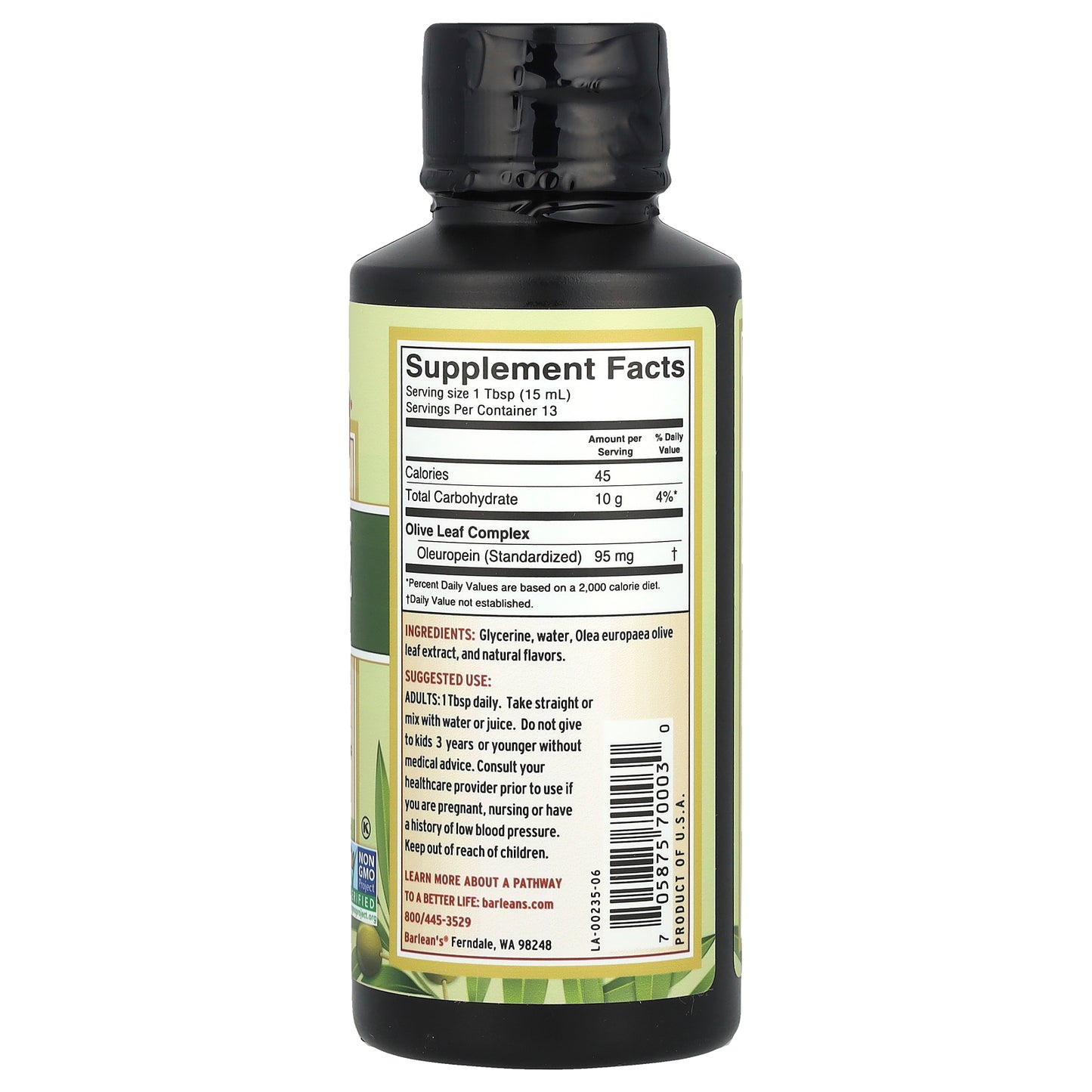 Barlean's, Olive Leaf Complex, Natural Olive Leaf, 95 mg, 8 oz (227 g)