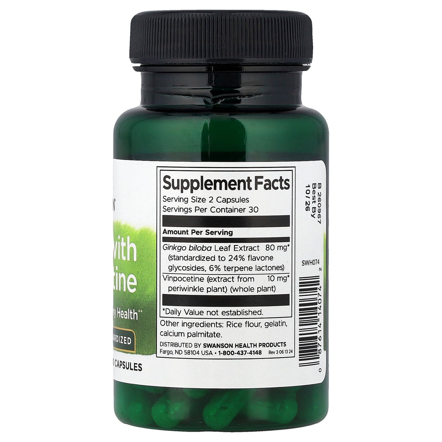 Swanson, Ginkgo with Vinpocetine, Standardized, 60 Capsules