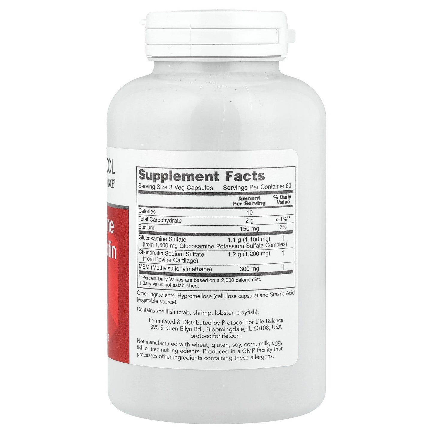 Protocol for Life Balance, Glucosamine & Chondroitin with MSM, 180 Veg Capsules