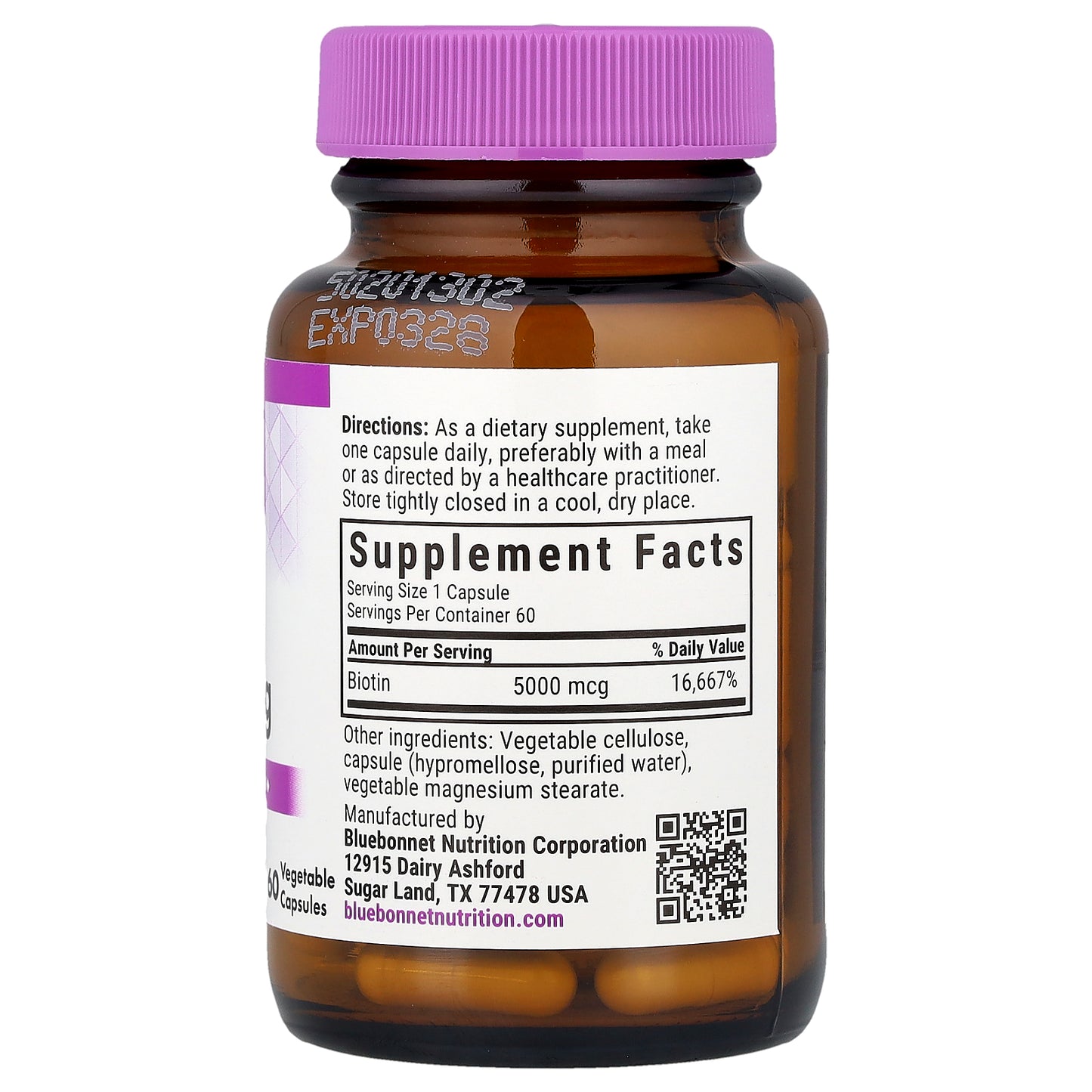 Bluebonnet Nutrition, Biotin, 5,000 mcg, 60 Vegetable Capsules
