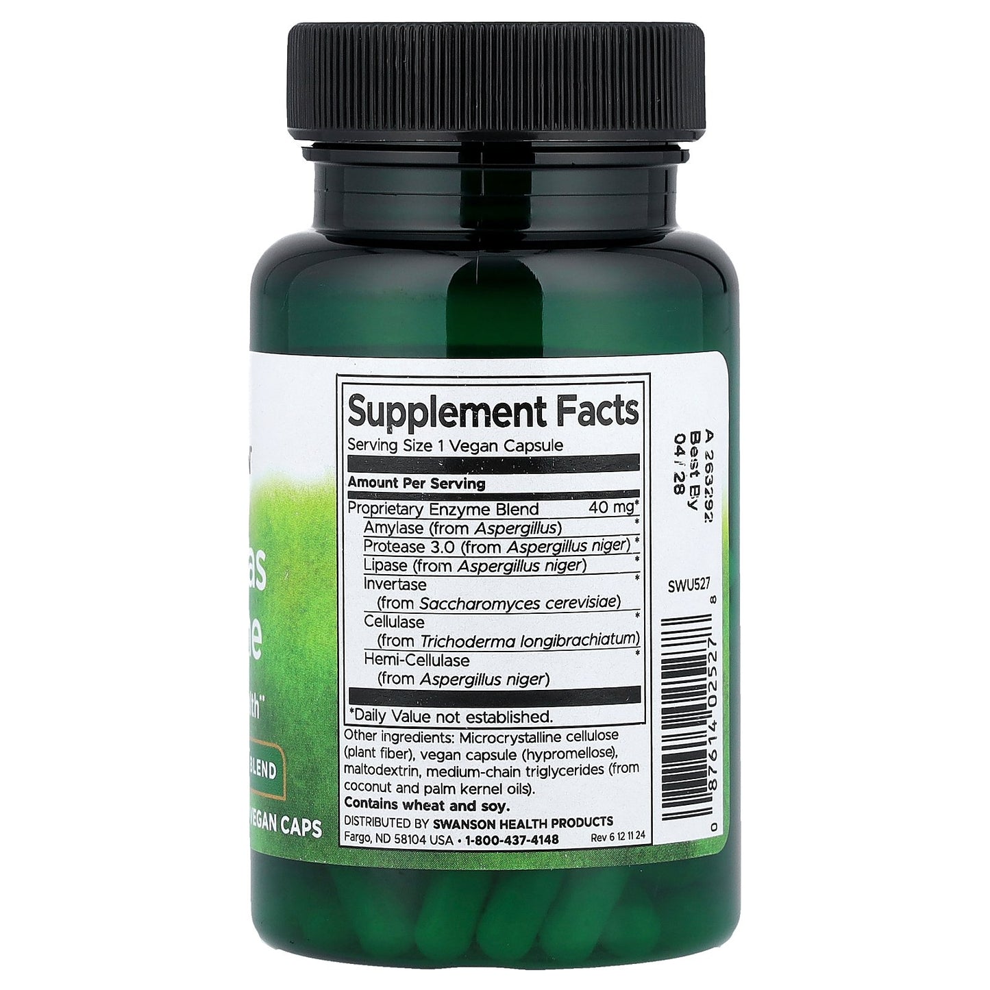 Swanson, Anti-Gas Enzyme, High Strength Blend, 90 Vegan Caps