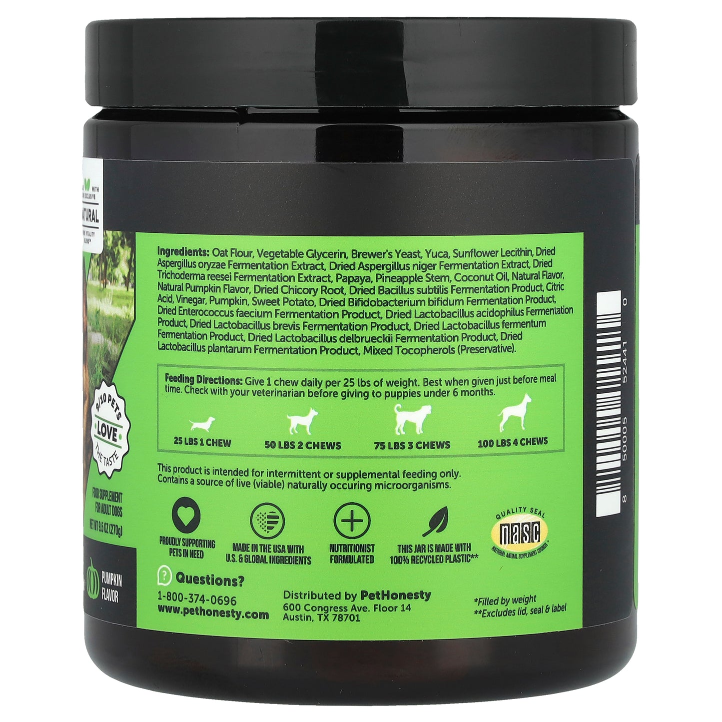 Pet Honesty, Probiotics, For Adult Dogs, Pumpkin, 90 Soft Chews, 9.5 oz (270 g)