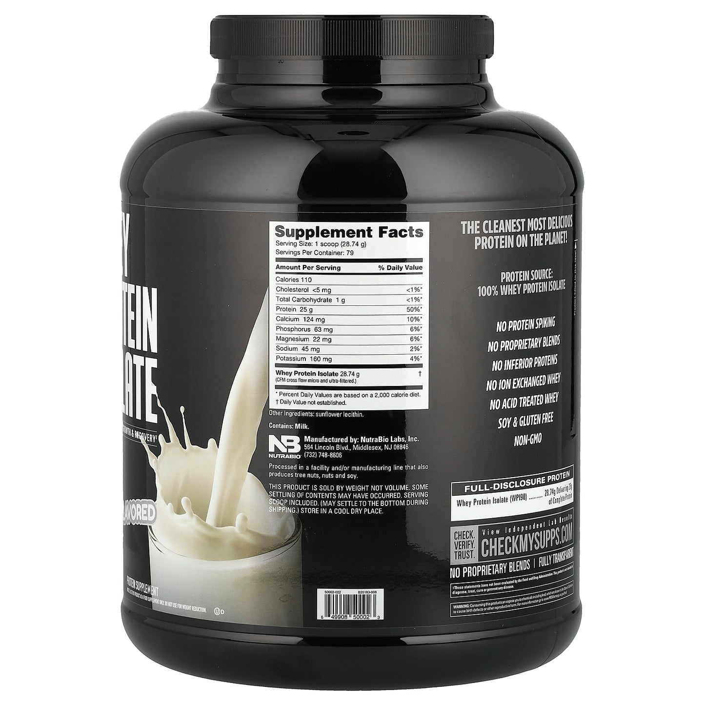 NutraBio, Whey Protein Isolate, Raw Unflavored, 5 lb (2,268 g)
