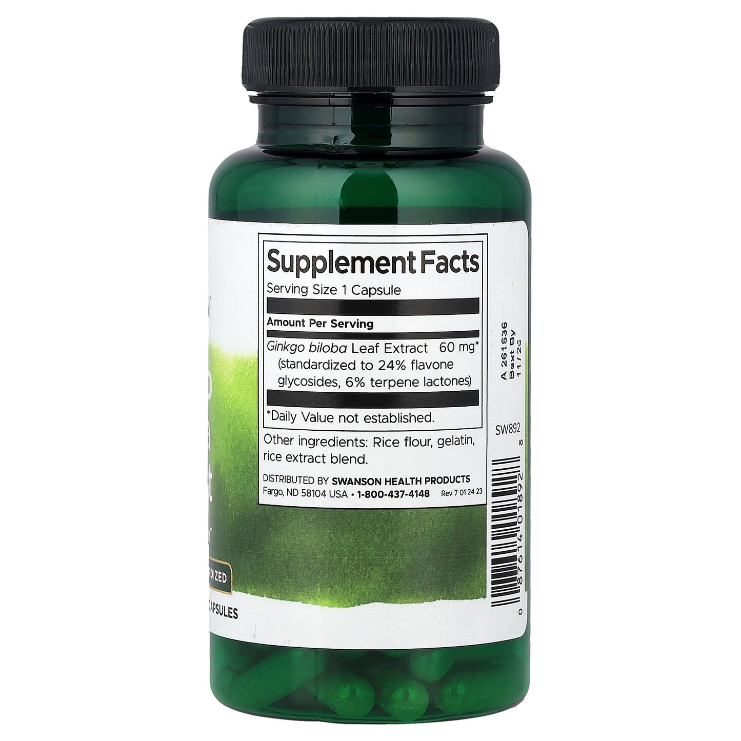 Swanson, Ginkgo Biloba Extract, Standardized, 60 mg, 120 Capsules