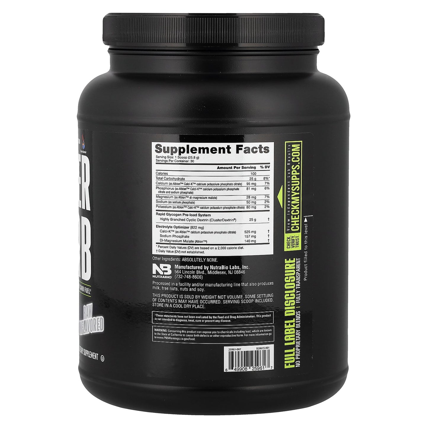 NutraBio, Super Carb, Raw Unflavored, 1.7 lb (775 g)