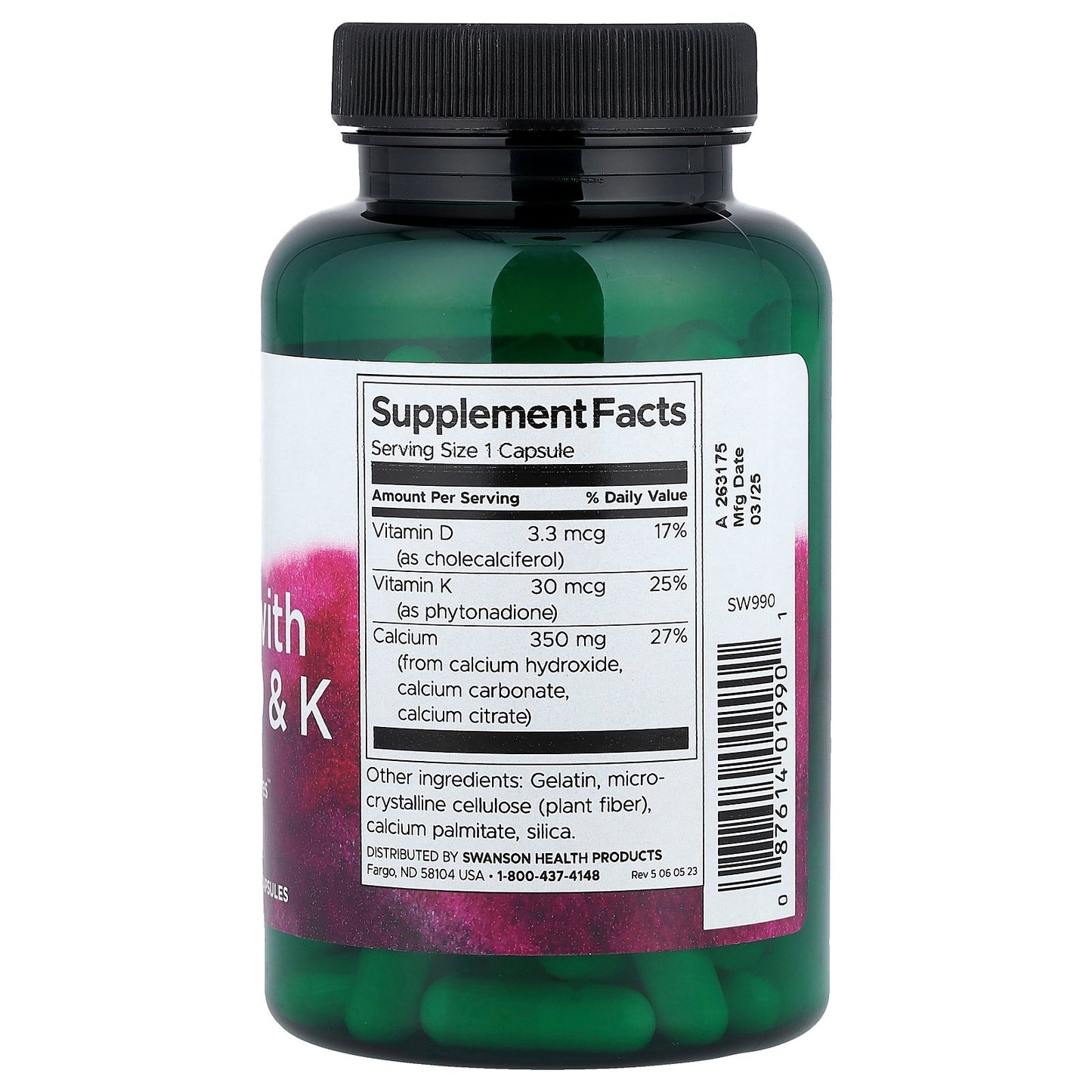 Swanson, Calcium with Vitamins D & K, 100 Capsules