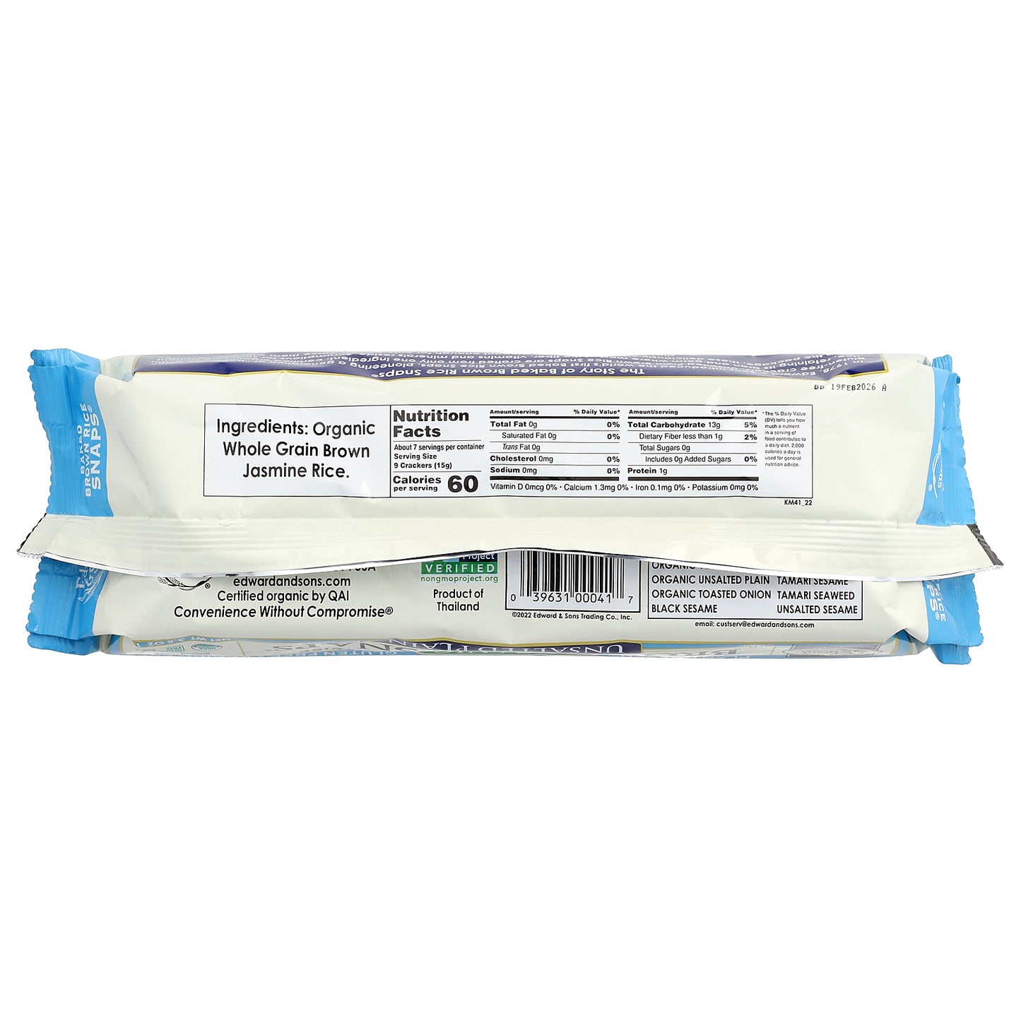 Edward & Sons, Organic Baked Crisp Brown Rice Snaps®, Unsalted Plain, 3.5 oz (100 g)