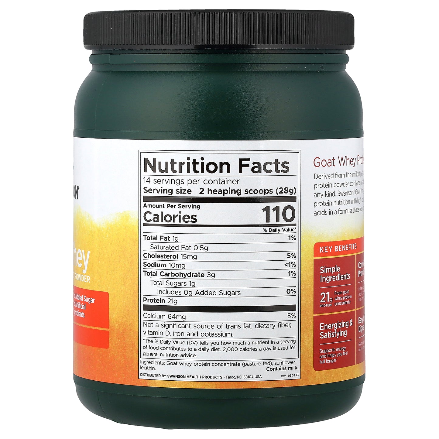 Swanson, Goat Whey Protein Concentrate Powder, Unsweetened, 14 oz (397 g)