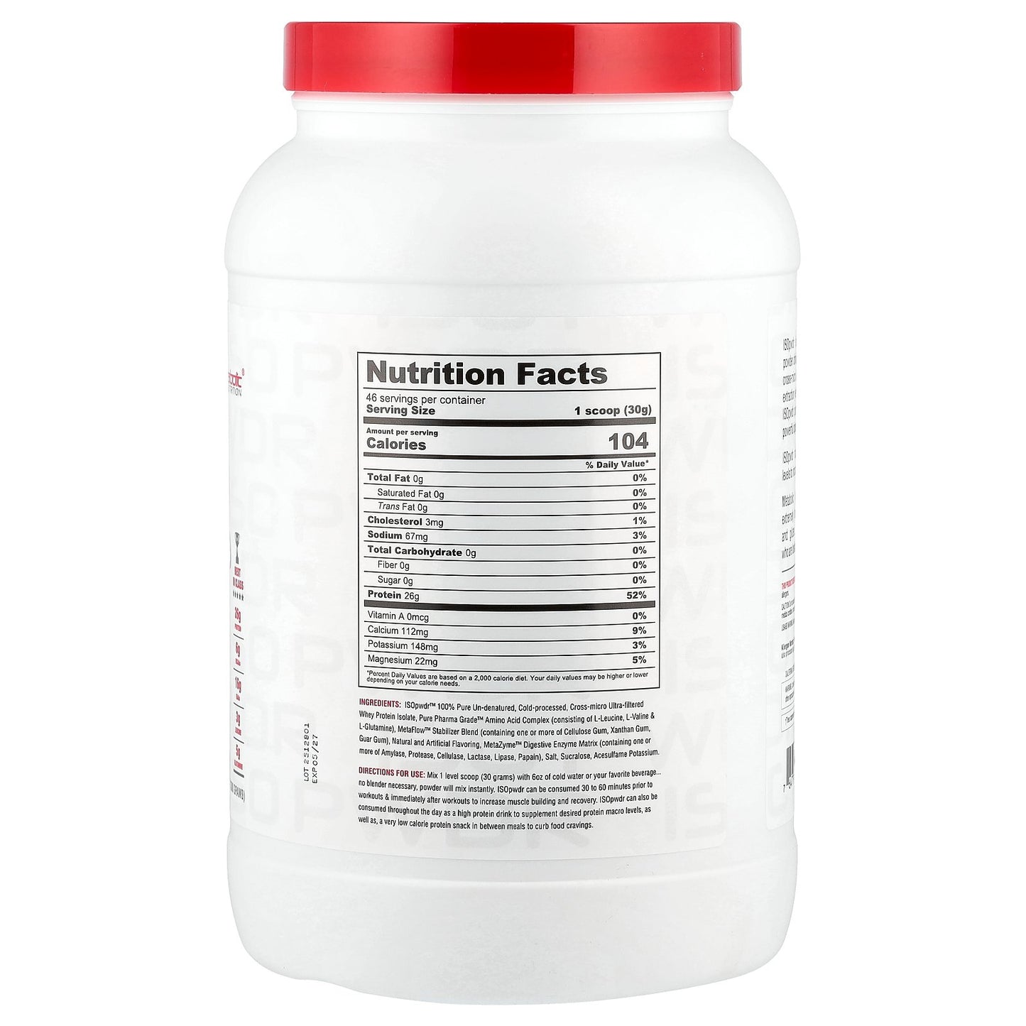 Metabolic Nutrition, ISOpwdr, Whey Protein Isolate, Banana Cream, 3.04 lb (1,380 g)