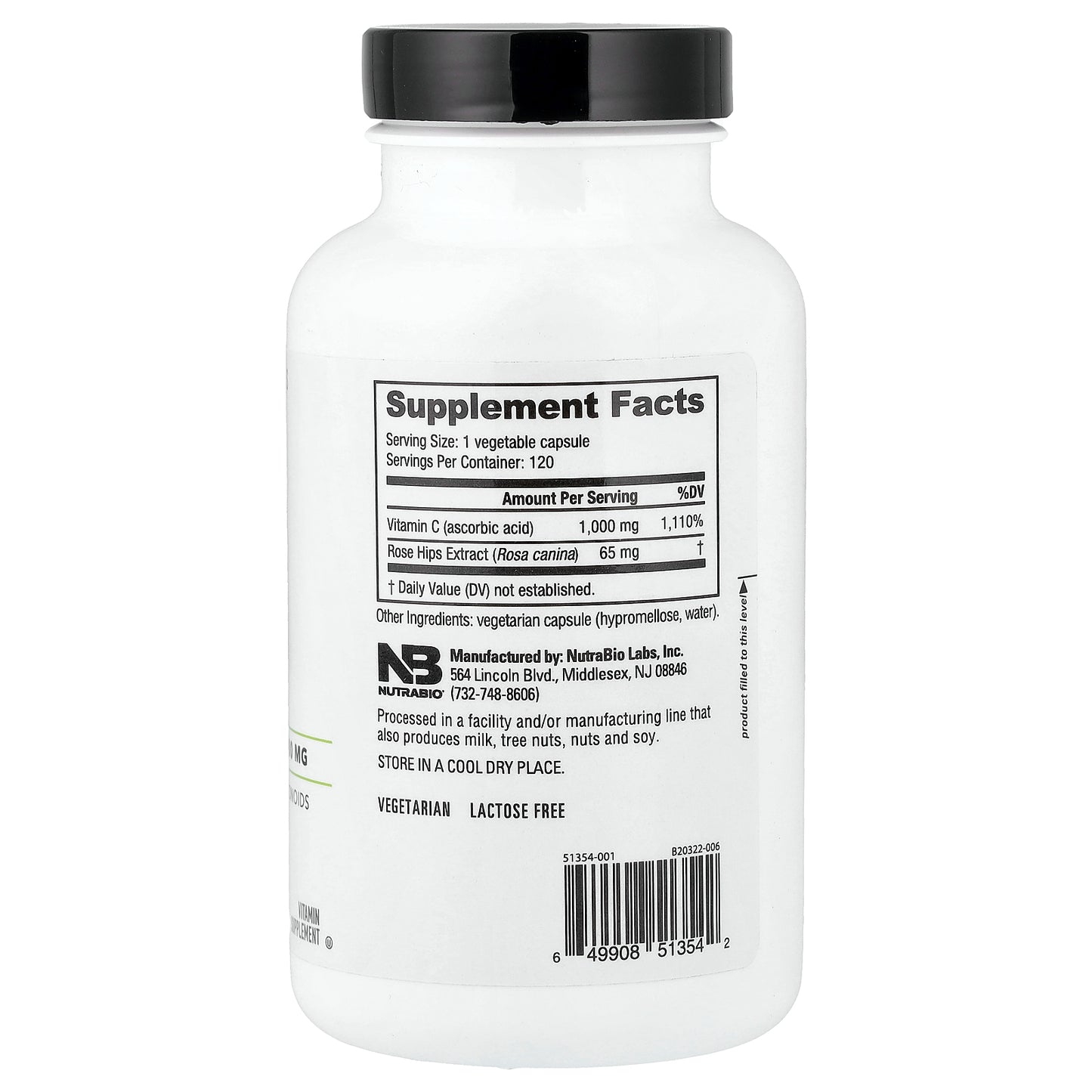 NutraBio, Vitamin C & Rosehip Bioflavonoids, 120 Capsules