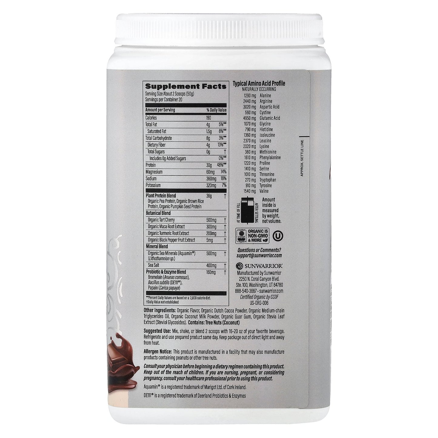 Sunwarrior, Sport, Organic Active Protein, Chocolate, 2.2 lb (1 kg)