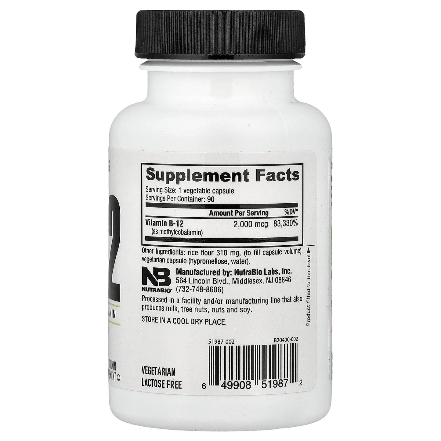 NutraBio, Vitamin B-12, 2,000 mcg, 90 Capsules