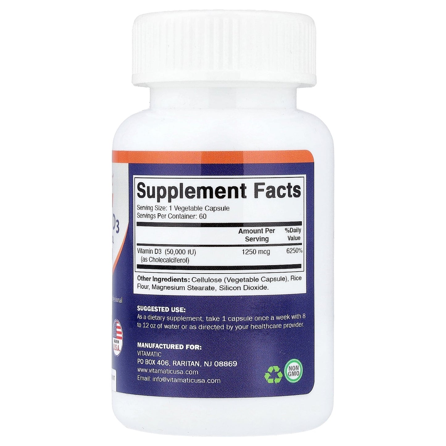 Vitamatic, Vitamin D3, 1,250 mcg (50,000 IU), 60 Vegetable Capsules