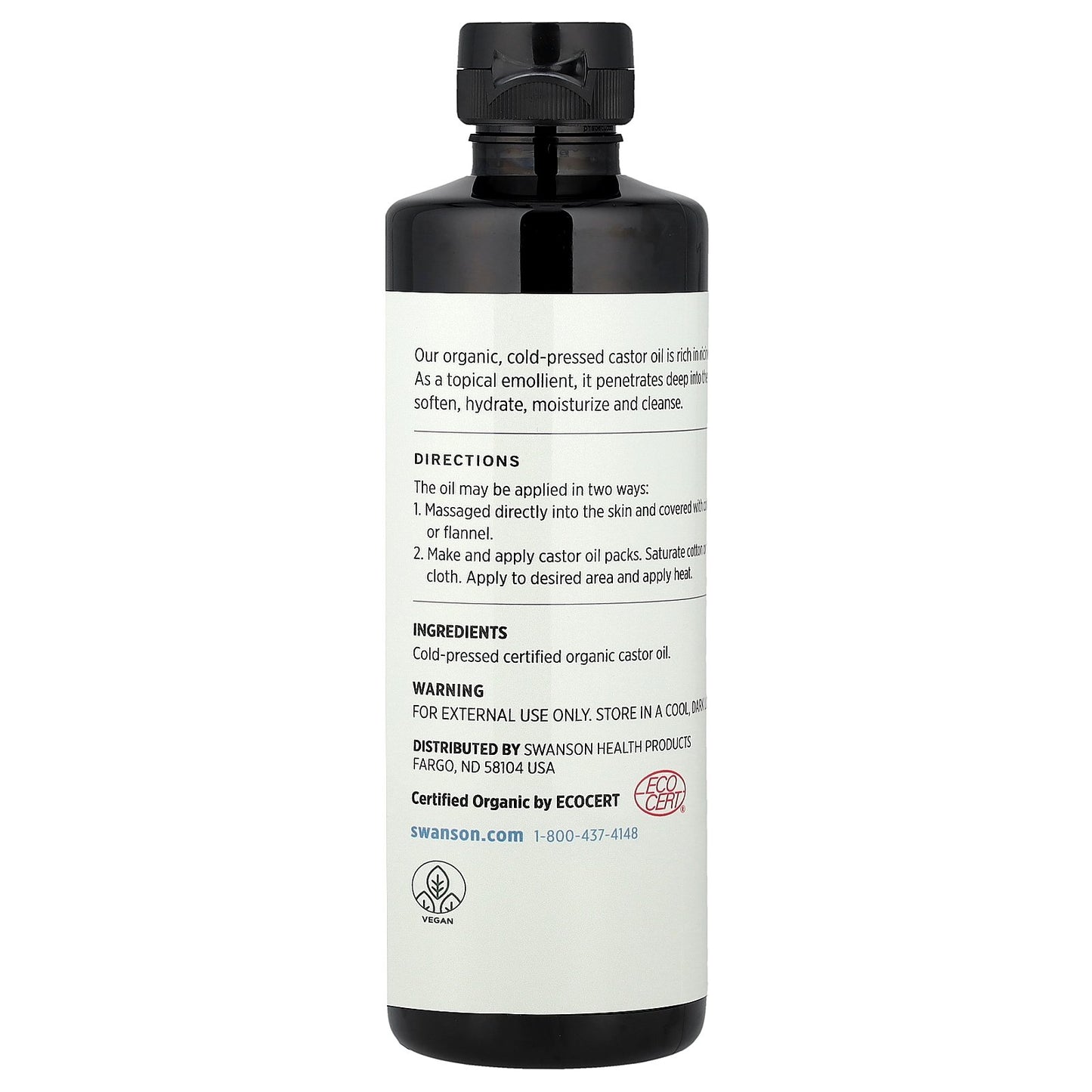 Swanson, Certified Organic Cold-Pressed Castor Oil, 16 fl oz (473 ml)