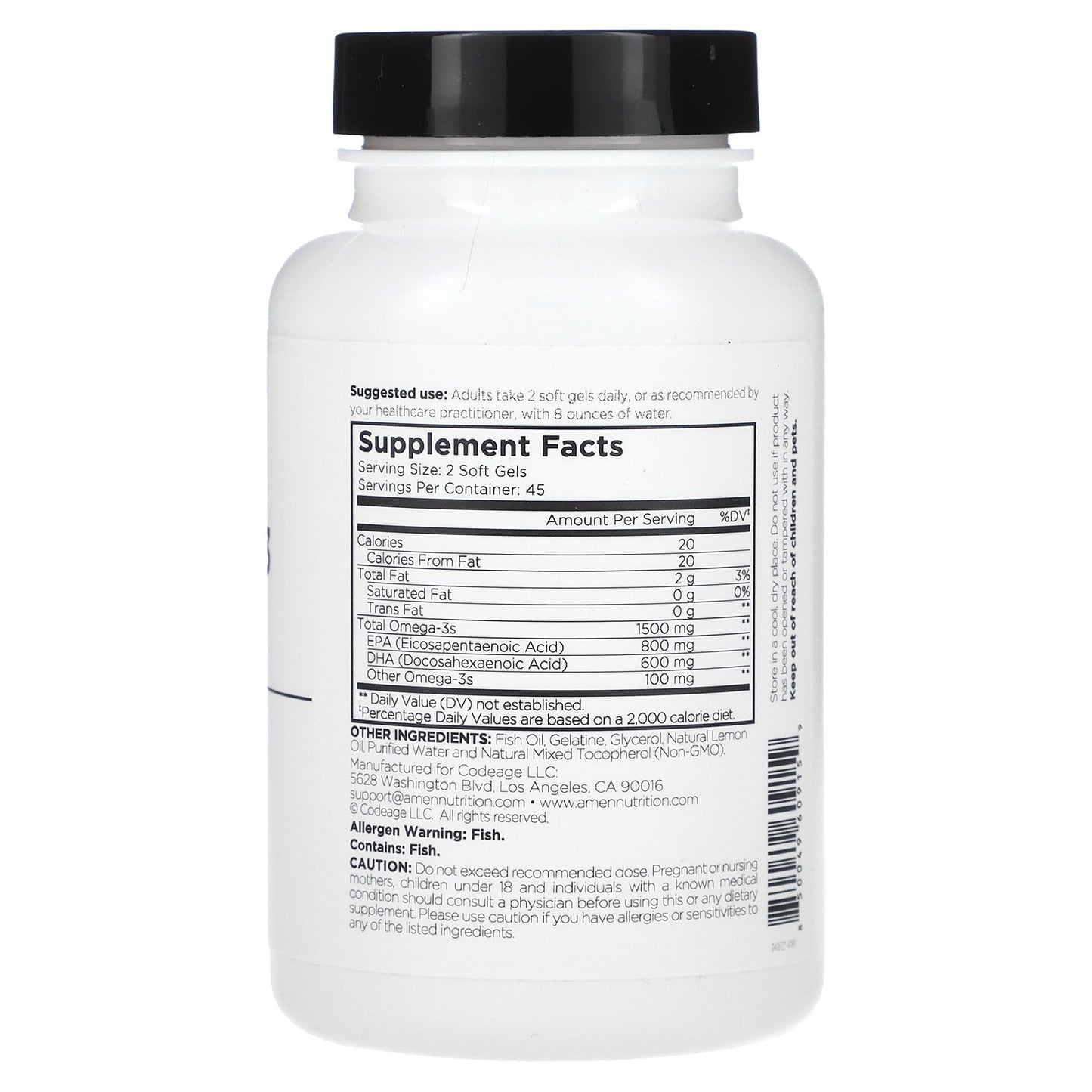 Codeage, Amen, Omega-3, 90 Softgels (750 mg per Soft Gel)