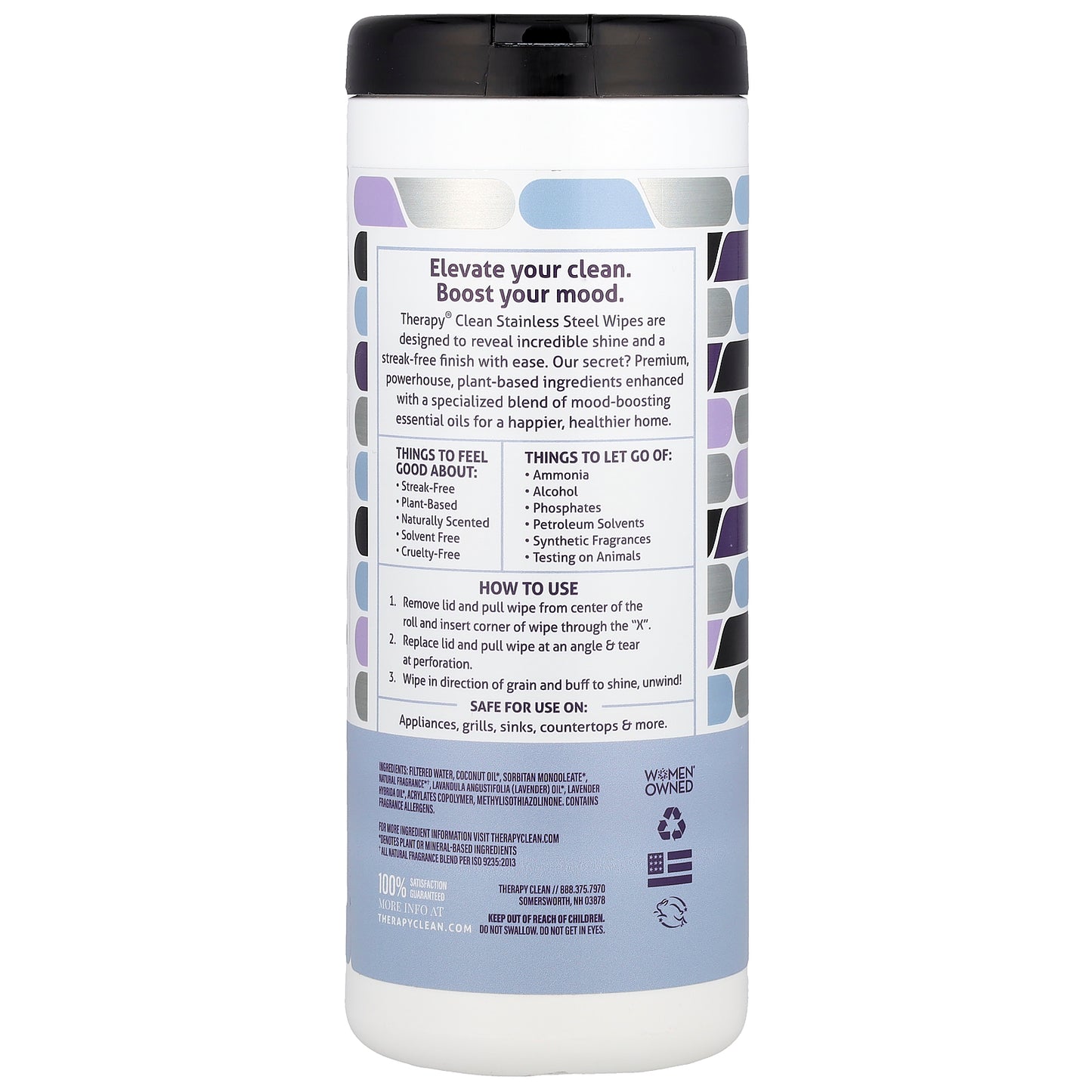 Therapy Clean, Stainless Steel, Clean & Polish Wipes, Fresh Lavender , 30 Wipes