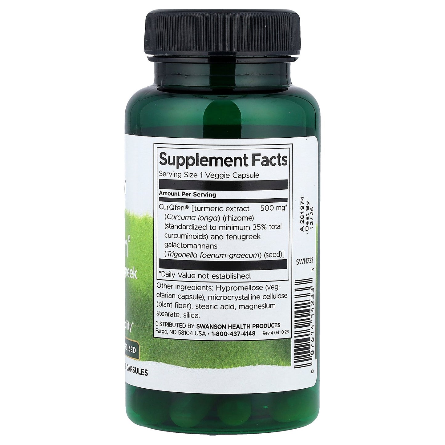 Swanson, CurQfen® Curcumin/Fenugreek Complex, Standardized, 500 mg, 60 Veggie Capsules