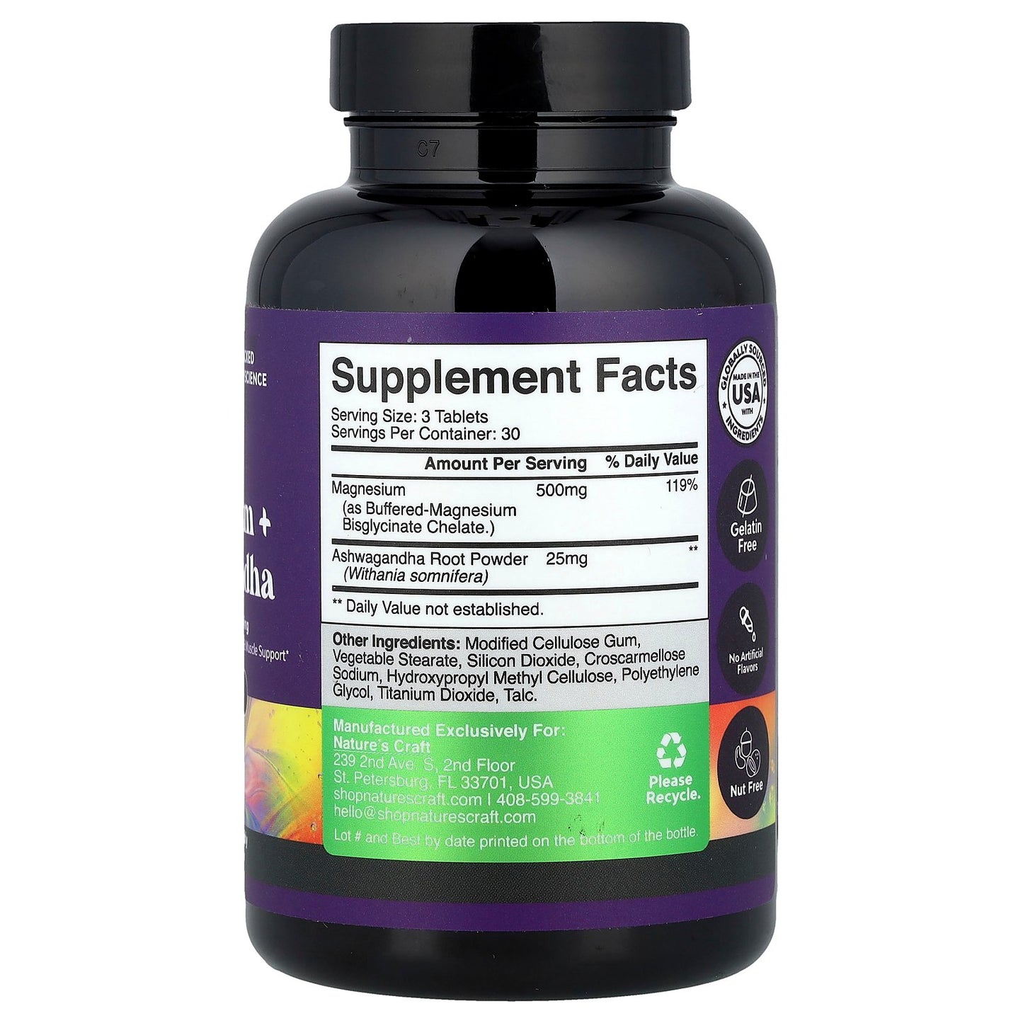 Nature's Craft, Magnesium + Ashwagandha, 90 Tablets