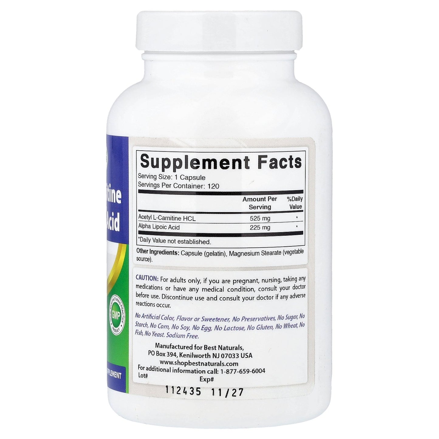 Best Naturals, Acetyl L-Carnitine Alpha Lipoic Acid, 120 Capsules