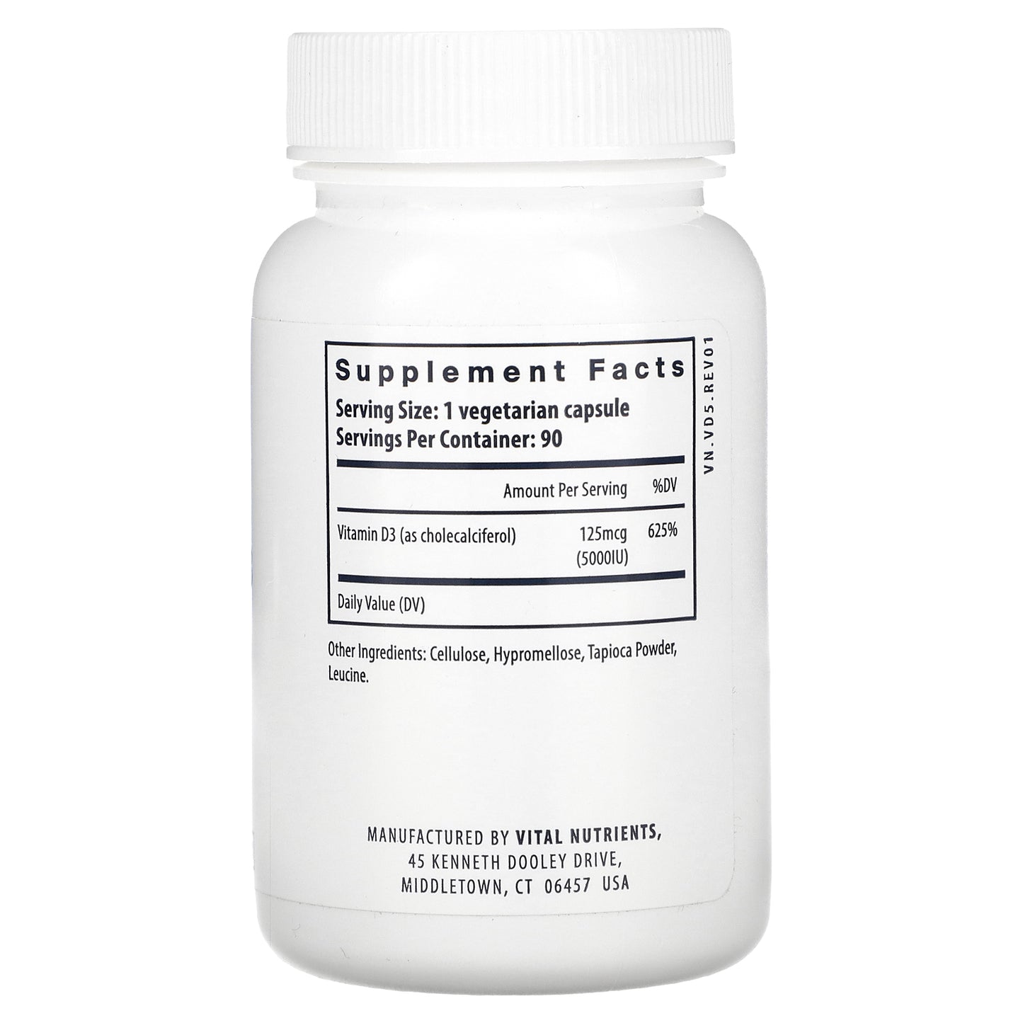 Vital Nutrients, Vitamin D3, 5,000 IU, 90 Vegetarian Capsules