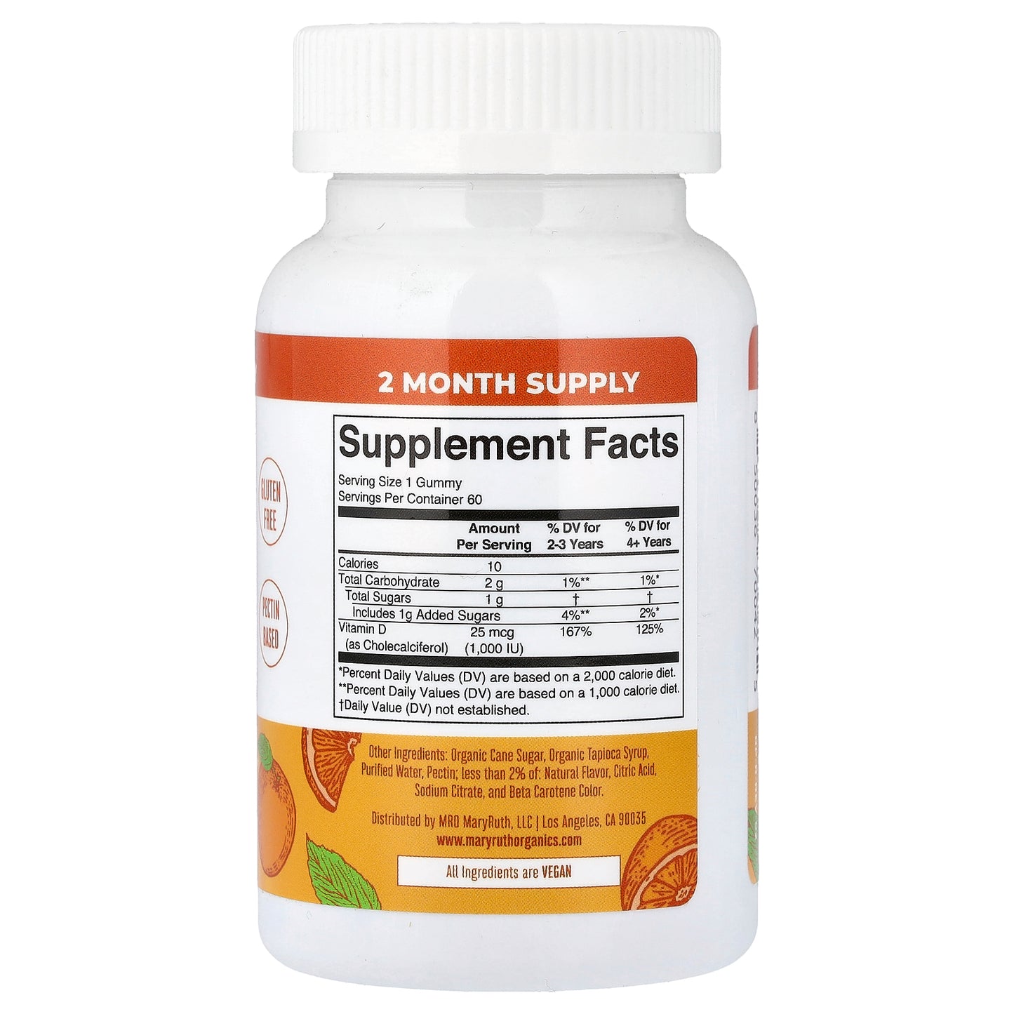 MaryRuth's, Vitamin D3 Gummies, Orange, 25 mcg, 60 Gummies