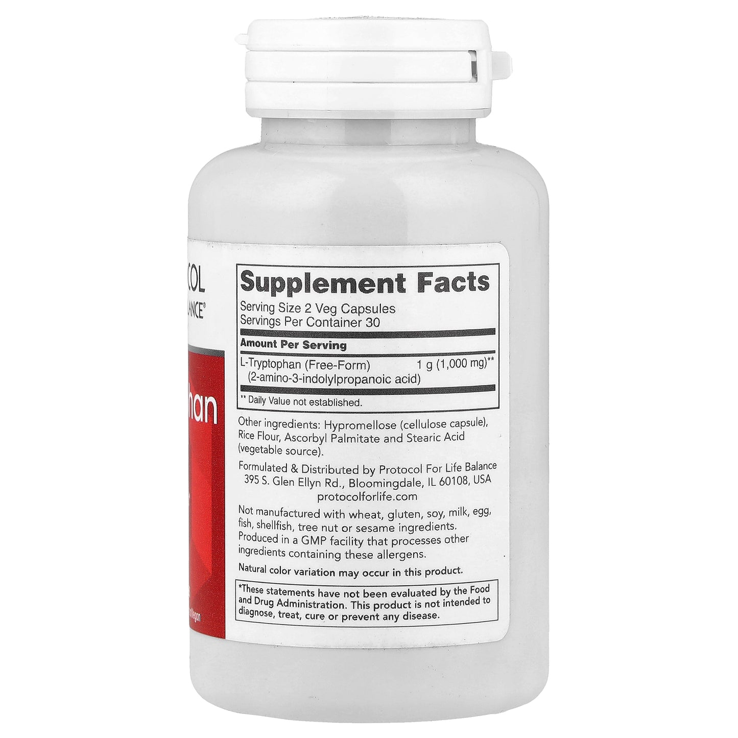 Protocol for Life Balance, L-Tryptophan, 500 mg, 60 Veg Capsules