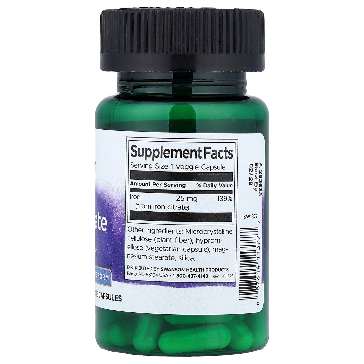 Swanson, Iron Citrate, Active Form, 25 mg, 60 Veggie Capsules