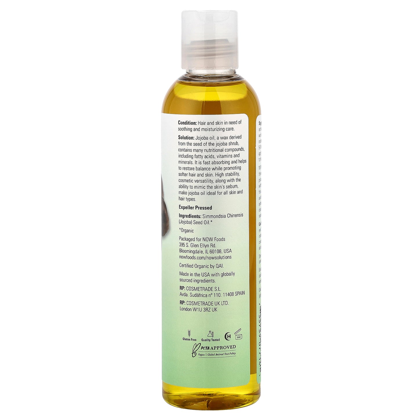 NOW Foods, Solutions, Organic Jojoba Oil, 8 fl oz (237 ml)