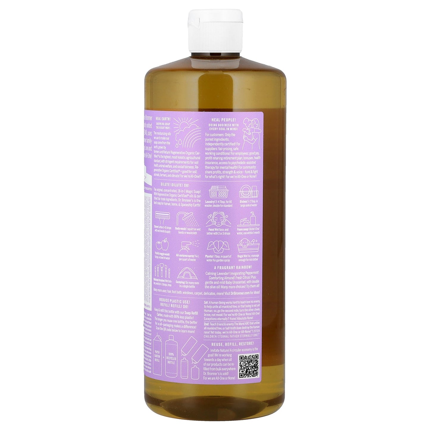 Dr. Bronner's, 18-in-1 Pure-Castile Magic Soap, Lavender, 32 fl oz (946 ml)