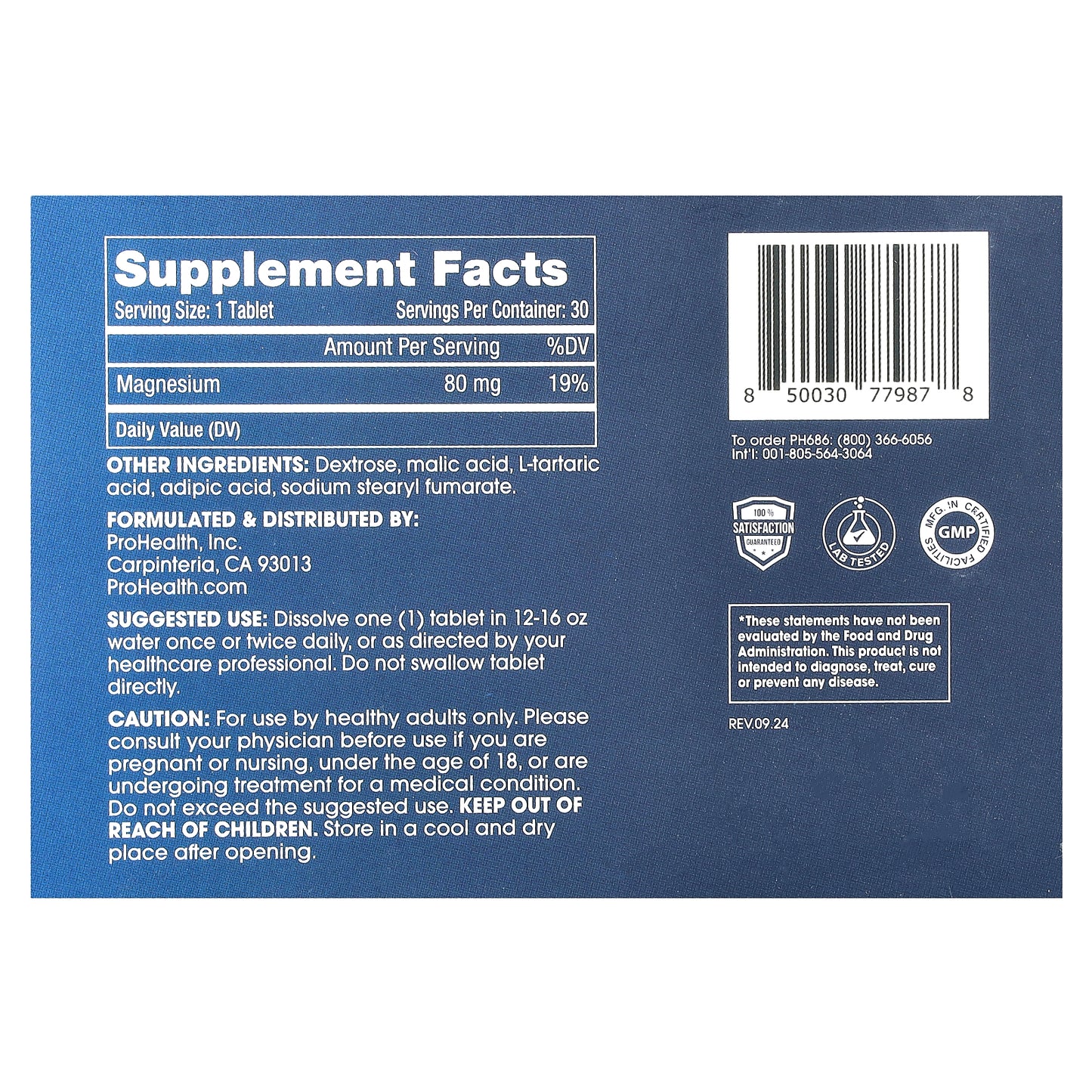 ProHealth Longevity, Molecular Hydrogen Longevity Water Tablets, 30 Effervescent Tablets (80 mg per Tablet)