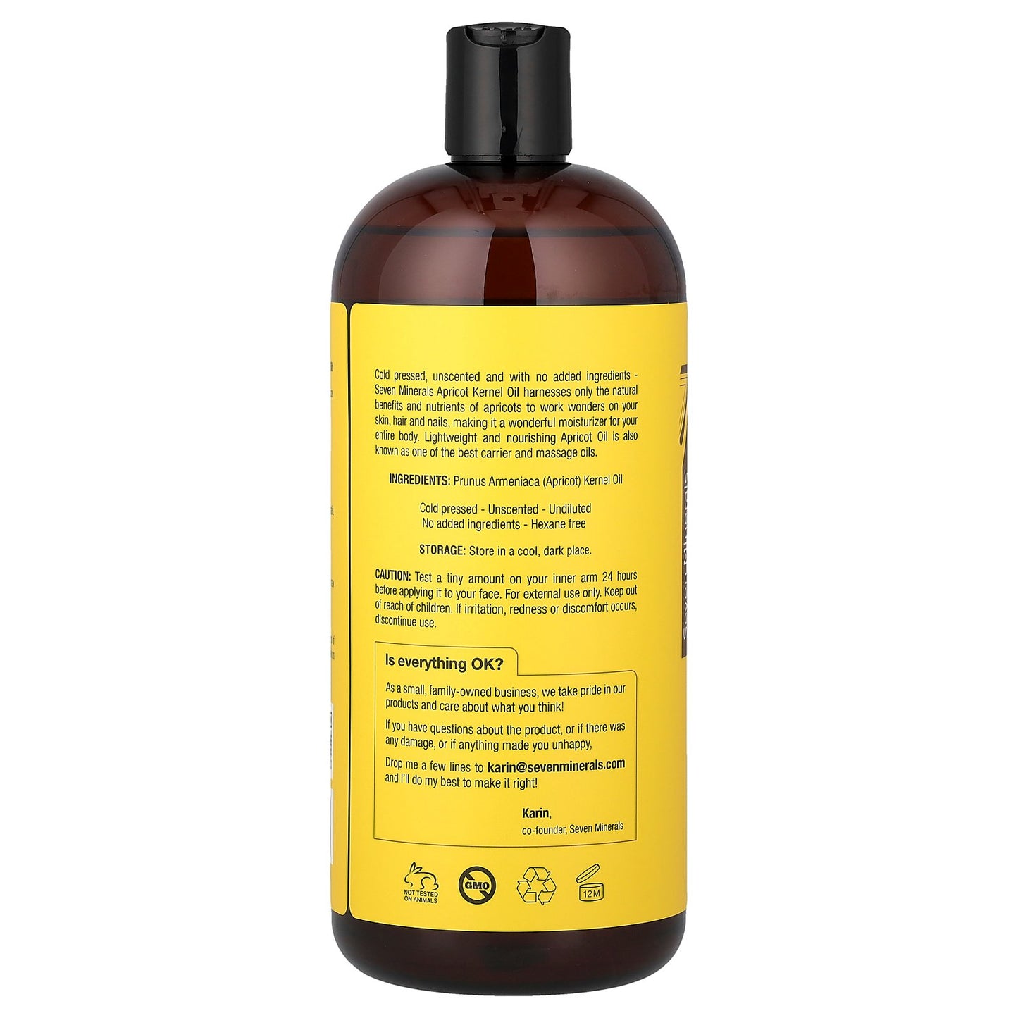 Seven Minerals, Apricot Kernel Oil, Cold Pressed and Pure, Unscented, 32 fl oz (950 ml)