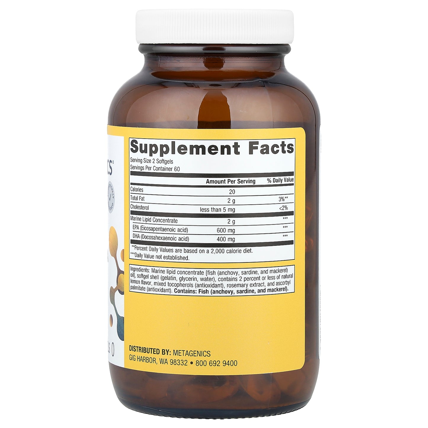 Metagenics, OmegaGenics®, Fish Oil EPA-DHA, Natural Lemon, 500 mg, 120 Softgels