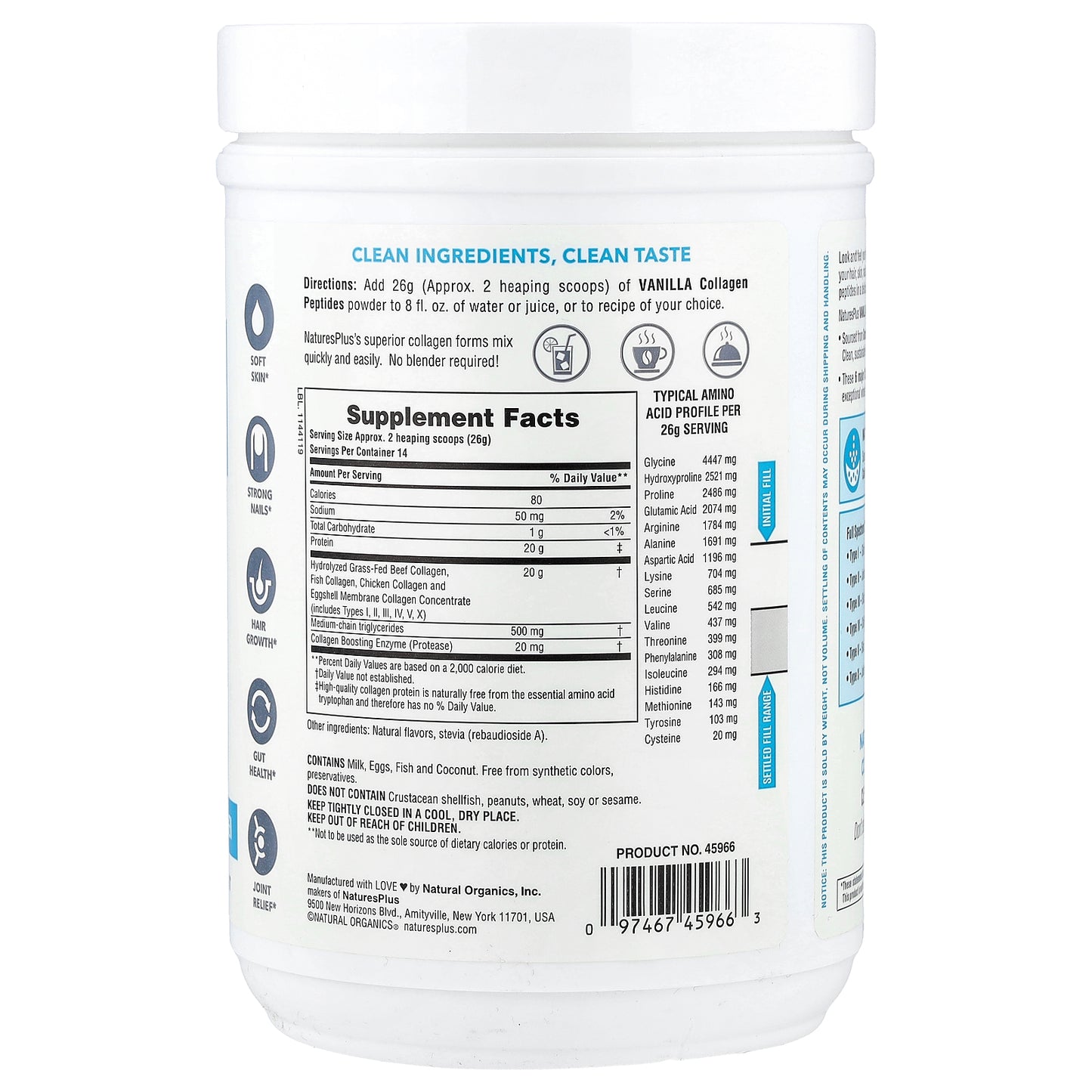 NaturesPlus, Collagen Peptides, Vanilla , 0.8 lb (364 g)