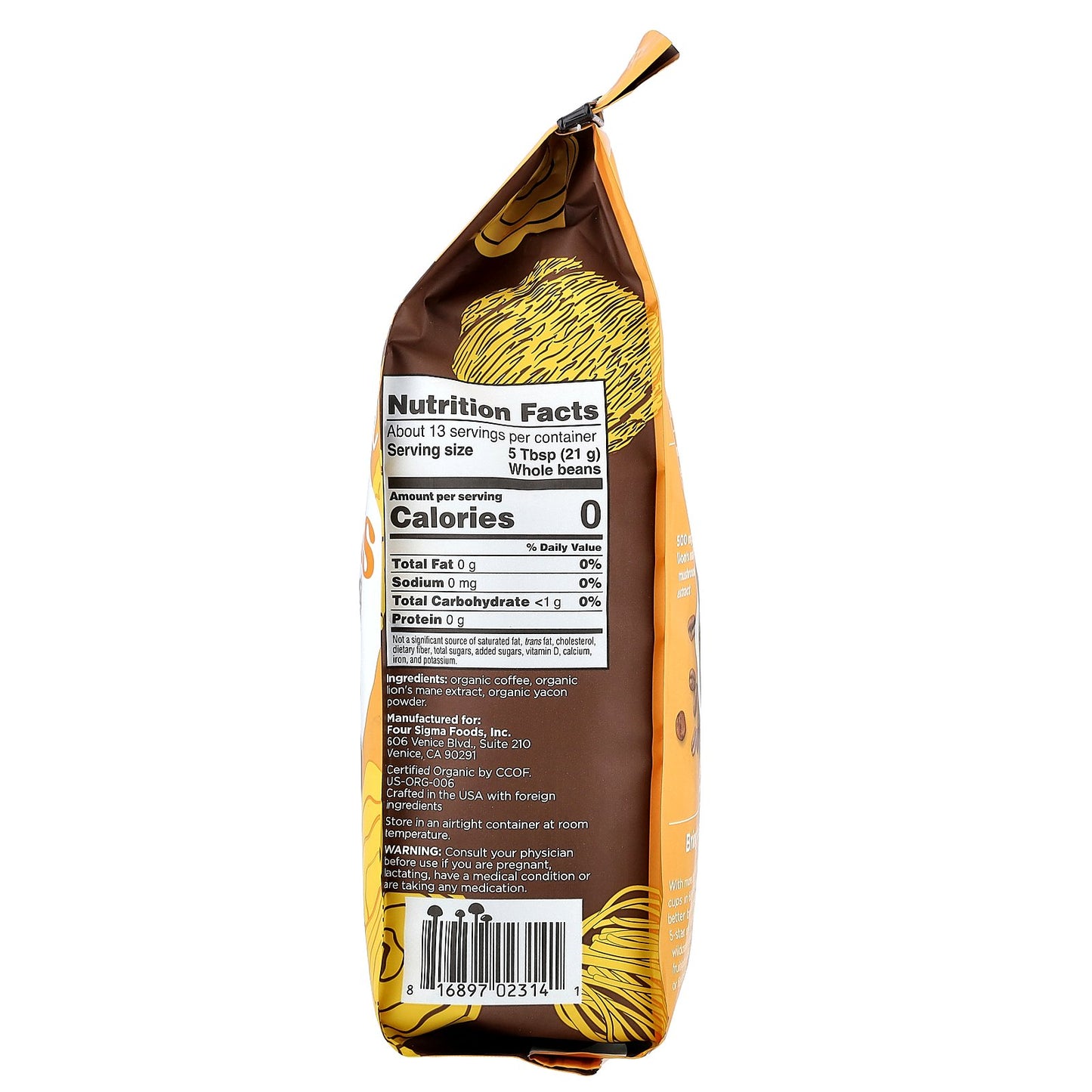 Four Sigmatic, Focus, Organic Coffee with Lion's Mane Mushroom & Yacon, Whole Bean, Dark Roast, 10 oz (283 g)