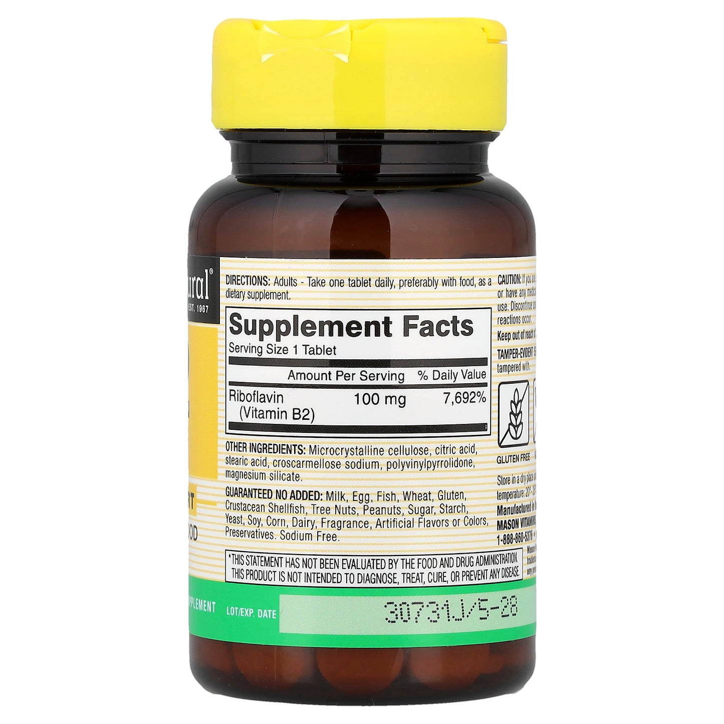 Mason Natural, Vitamin B-2, 100 mg , 100 Tablets