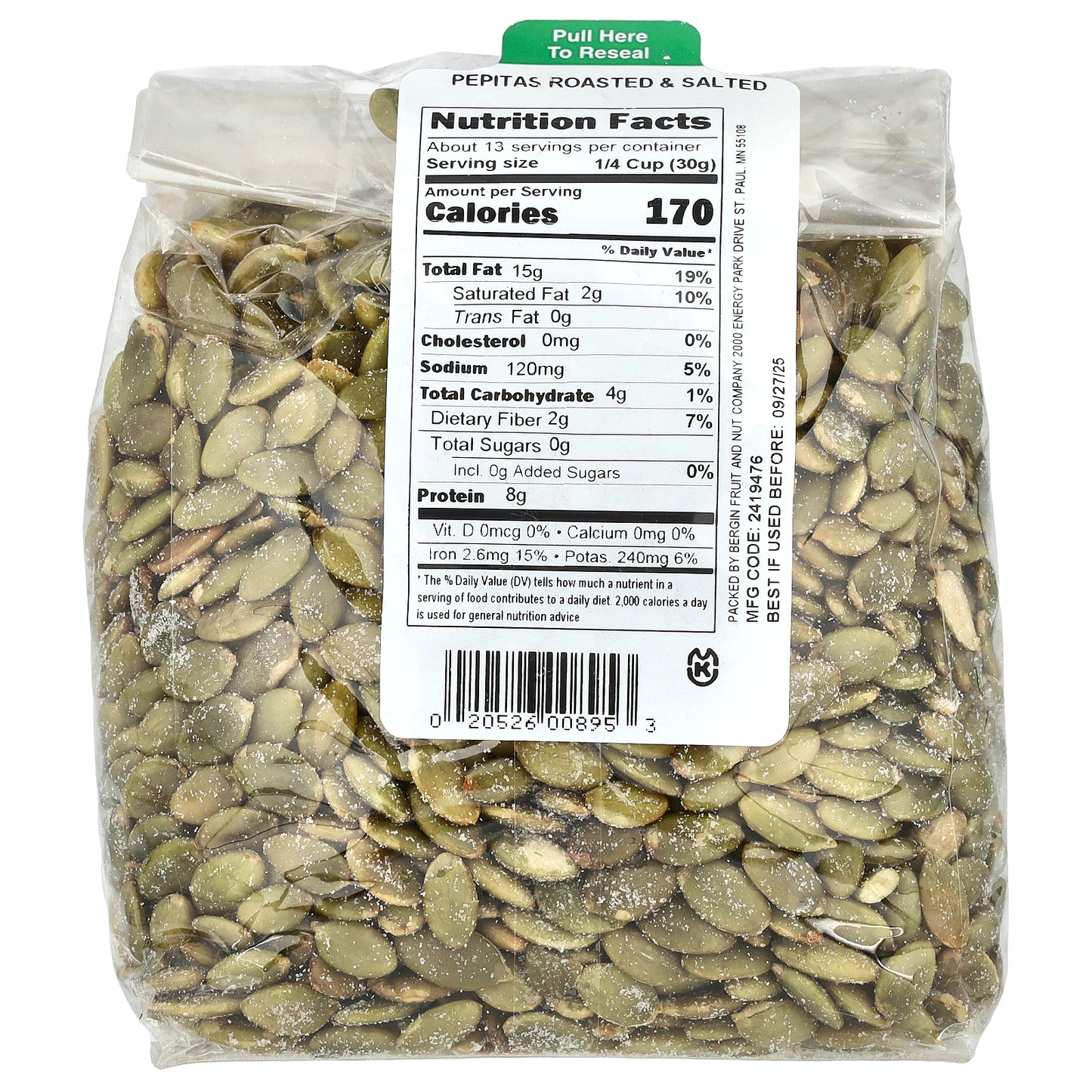 Bergin Fruit and Nut Company, Pepitas Roasted & Salted, 14 oz (397 g)