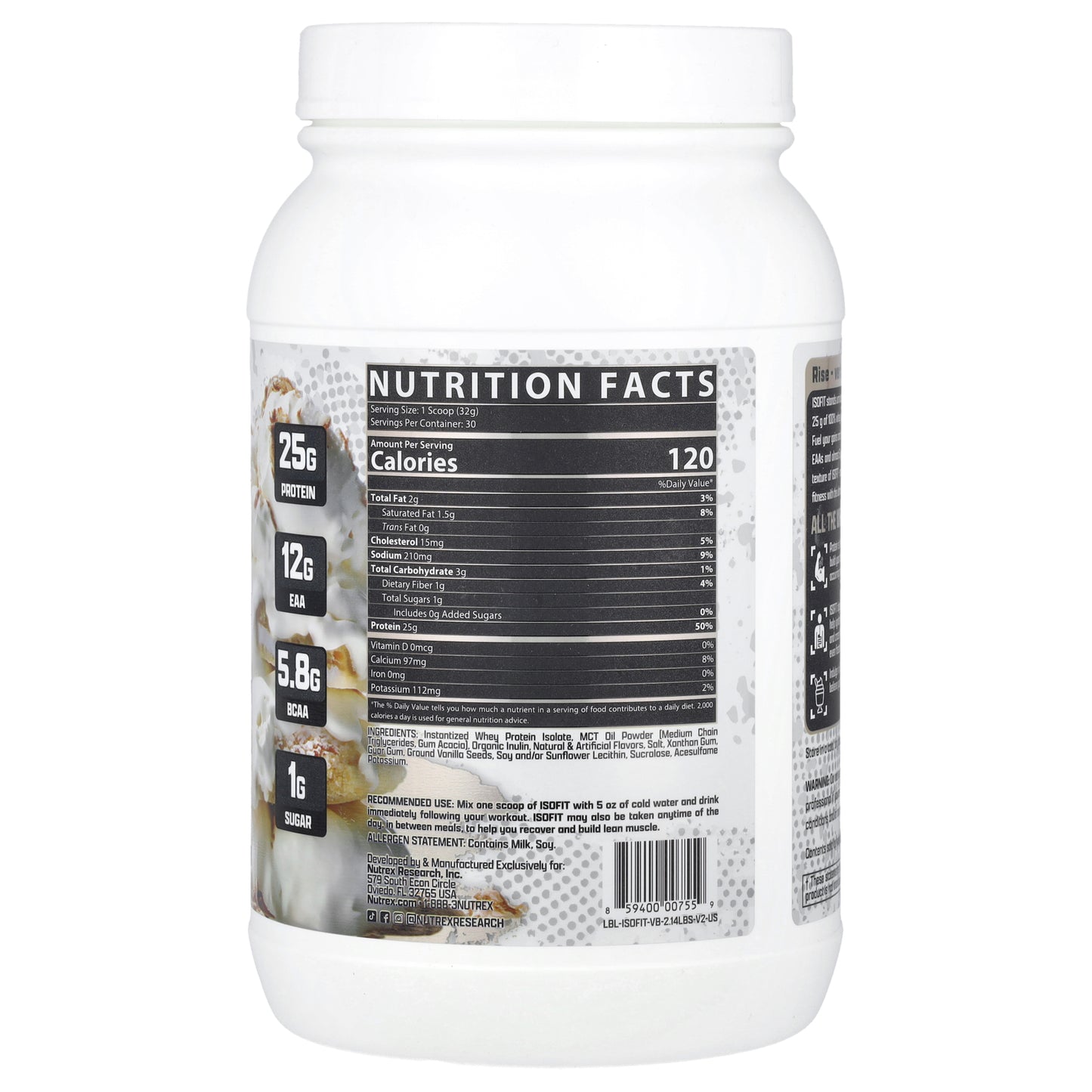 Nutrex Research, IsoFit® Protein, Vanilla Bean Ice Cream, 2.14 lbs (969 g)