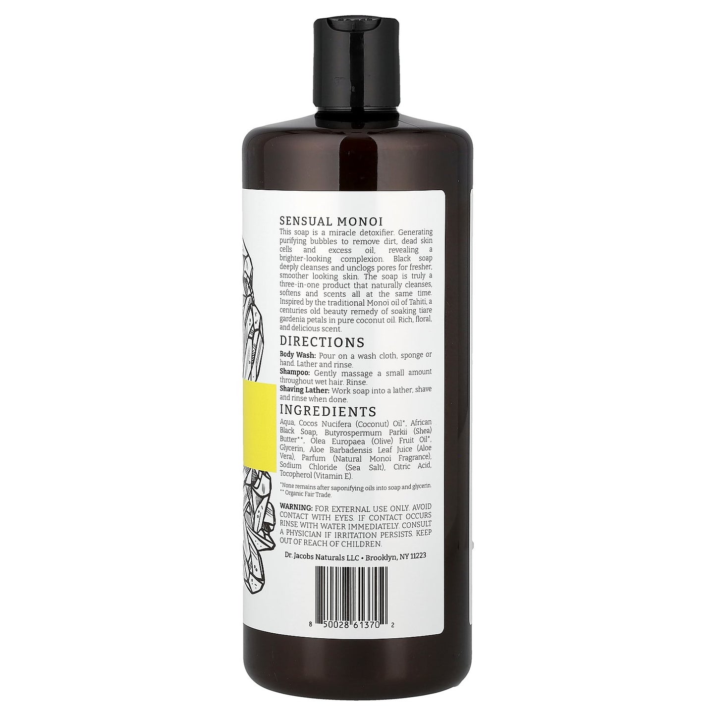 Dr. Jacobs Naturals, Plant-Based African Black Soap Body Wash, Sensual Monoi, 32 oz (946 ml)