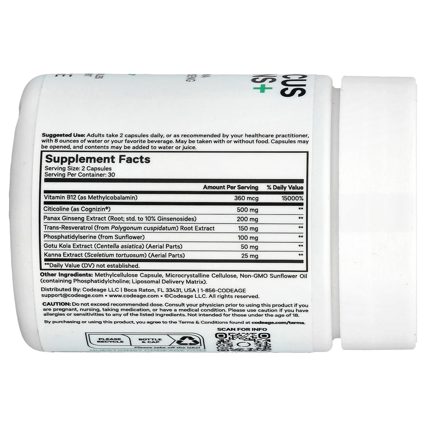 Codeage, Brain Focus Vitamins+, 60 Vegetable Capsules