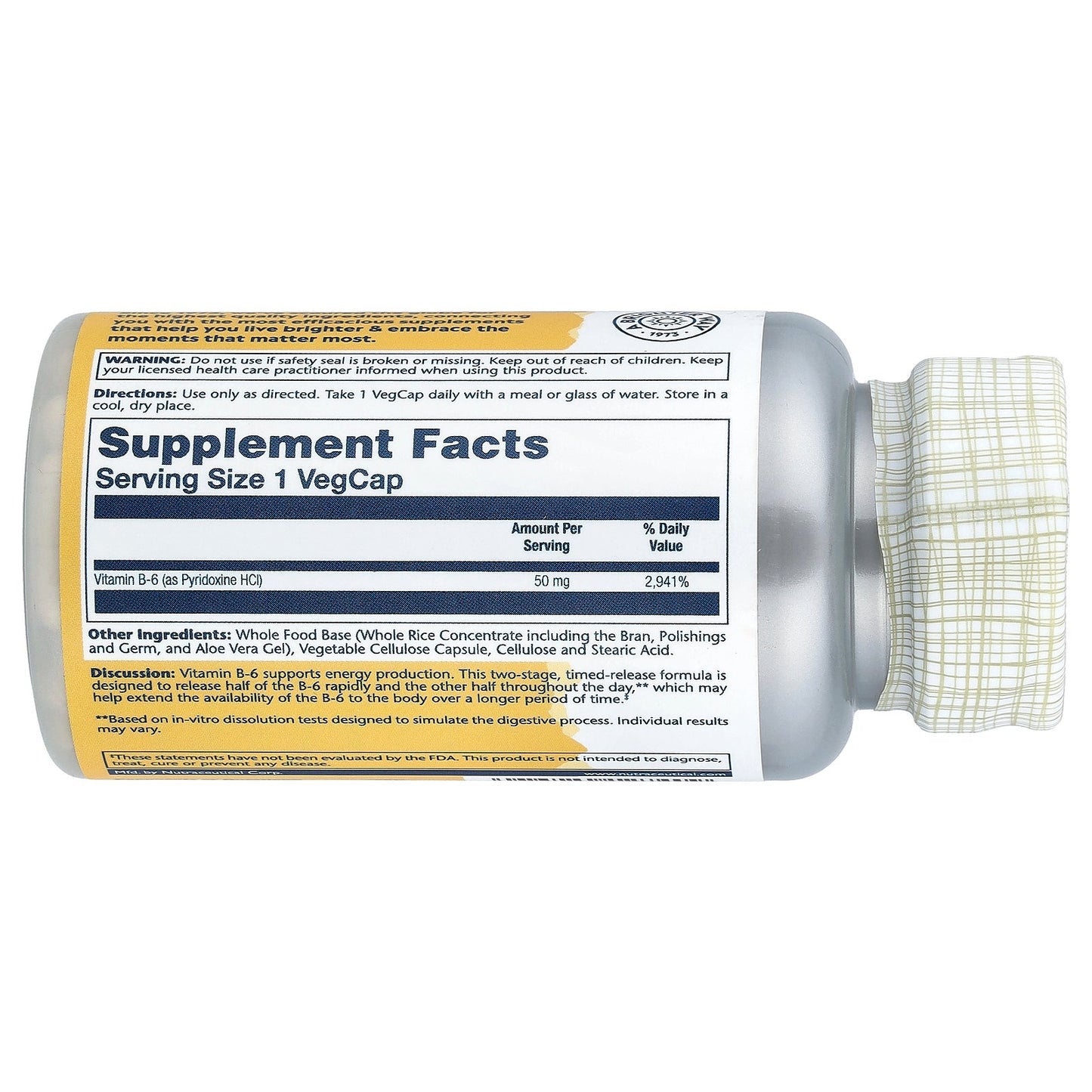 Solaray, Timed Release, Vitamin B-6, 50 mg , 60 VegCaps