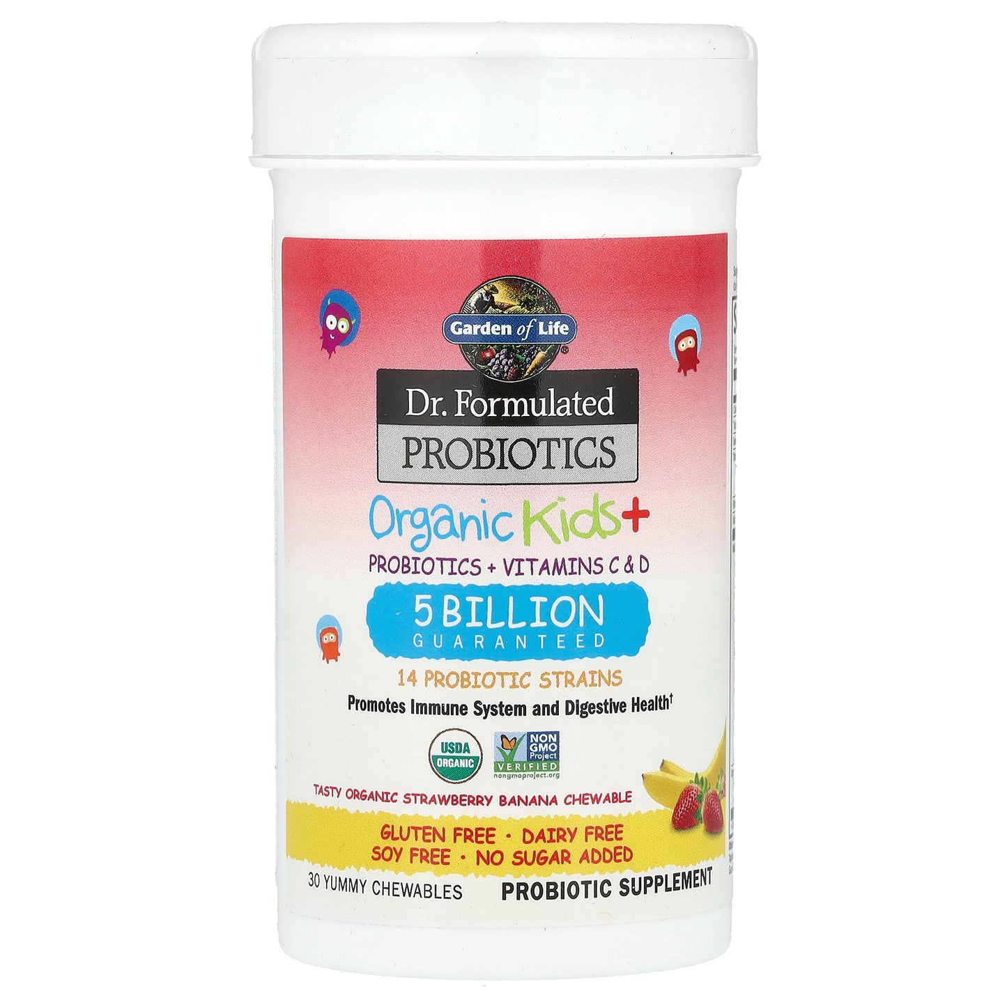Garden of Life, Dr. Formulated Probiotics, Organic Kids + Chewables, Tasty Organic Strawberry Banana, 30 Yummy Chewables