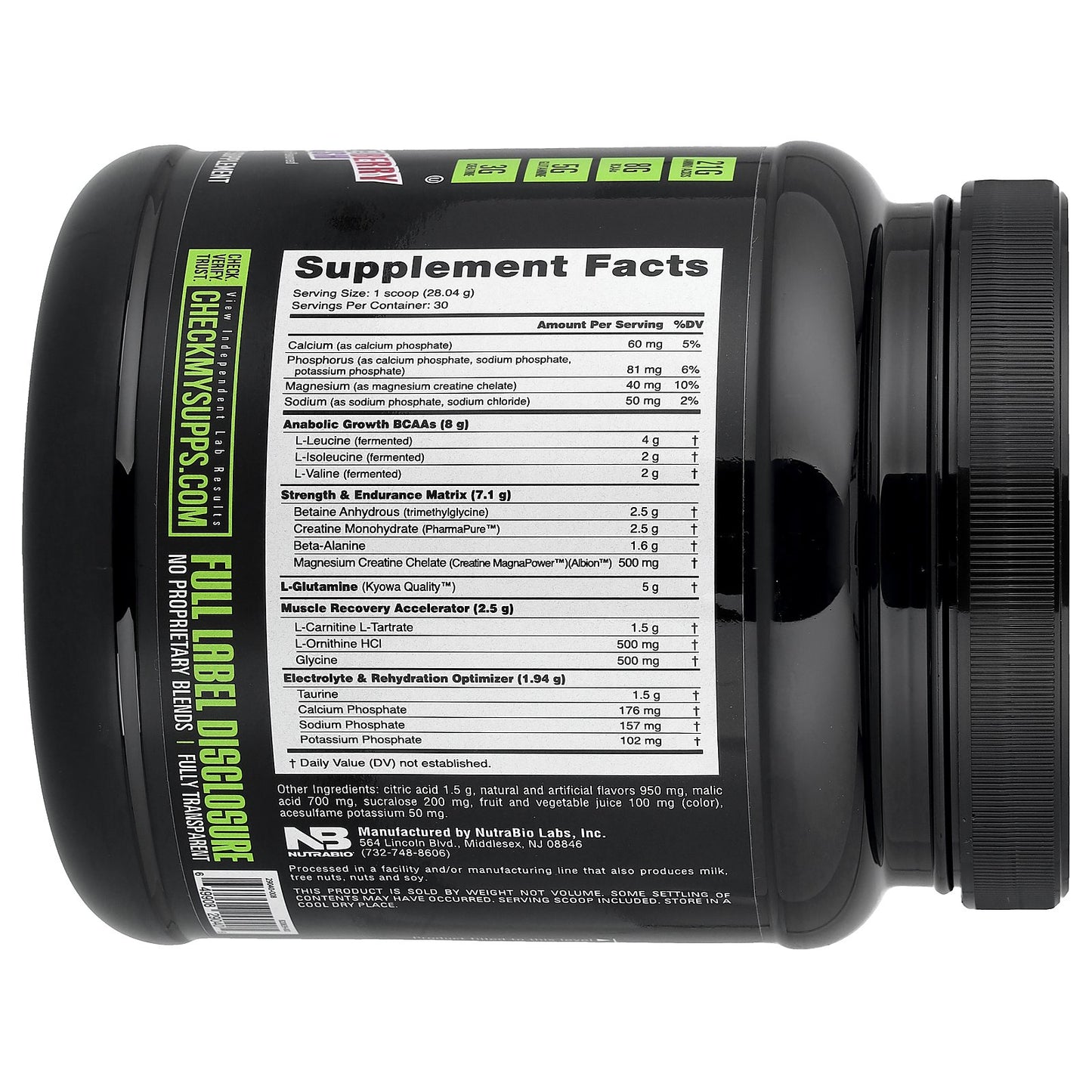 NutraBio, Reload Recovery Matrix, Grape Berry Crush, 1.85 lb (841 g)