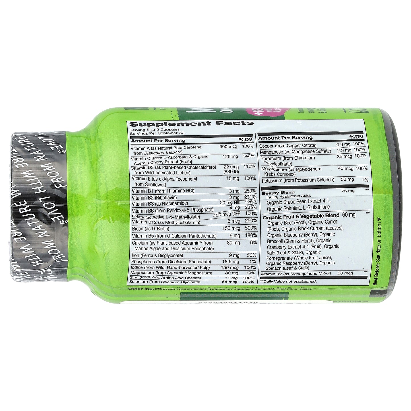 NATURELO, Whole Food Complete Multivitamin + Beauty Blend, 60 Vegetarian Capsules
