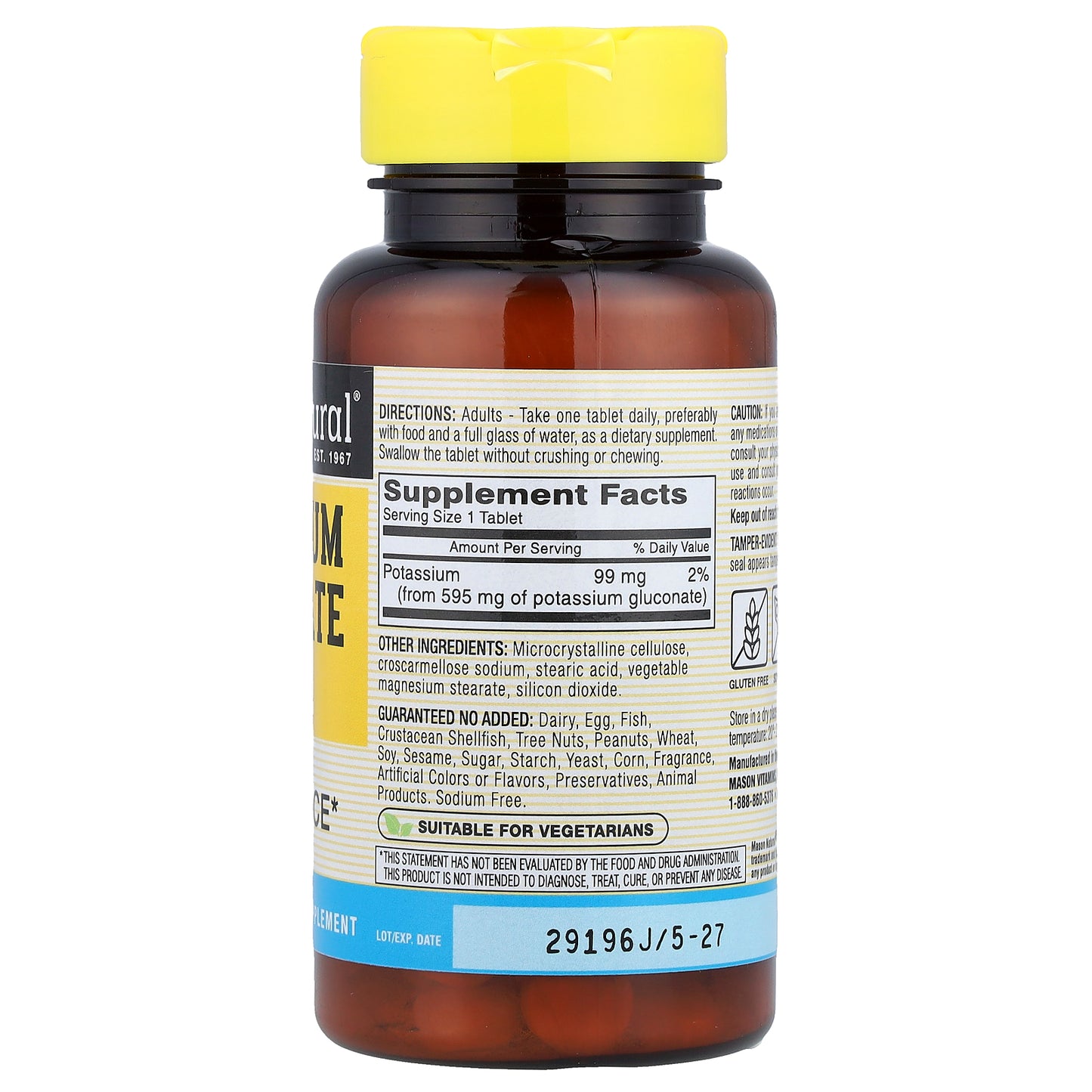 Mason Natural, Potassium Gluconate, 595 mg, 100 Tablets