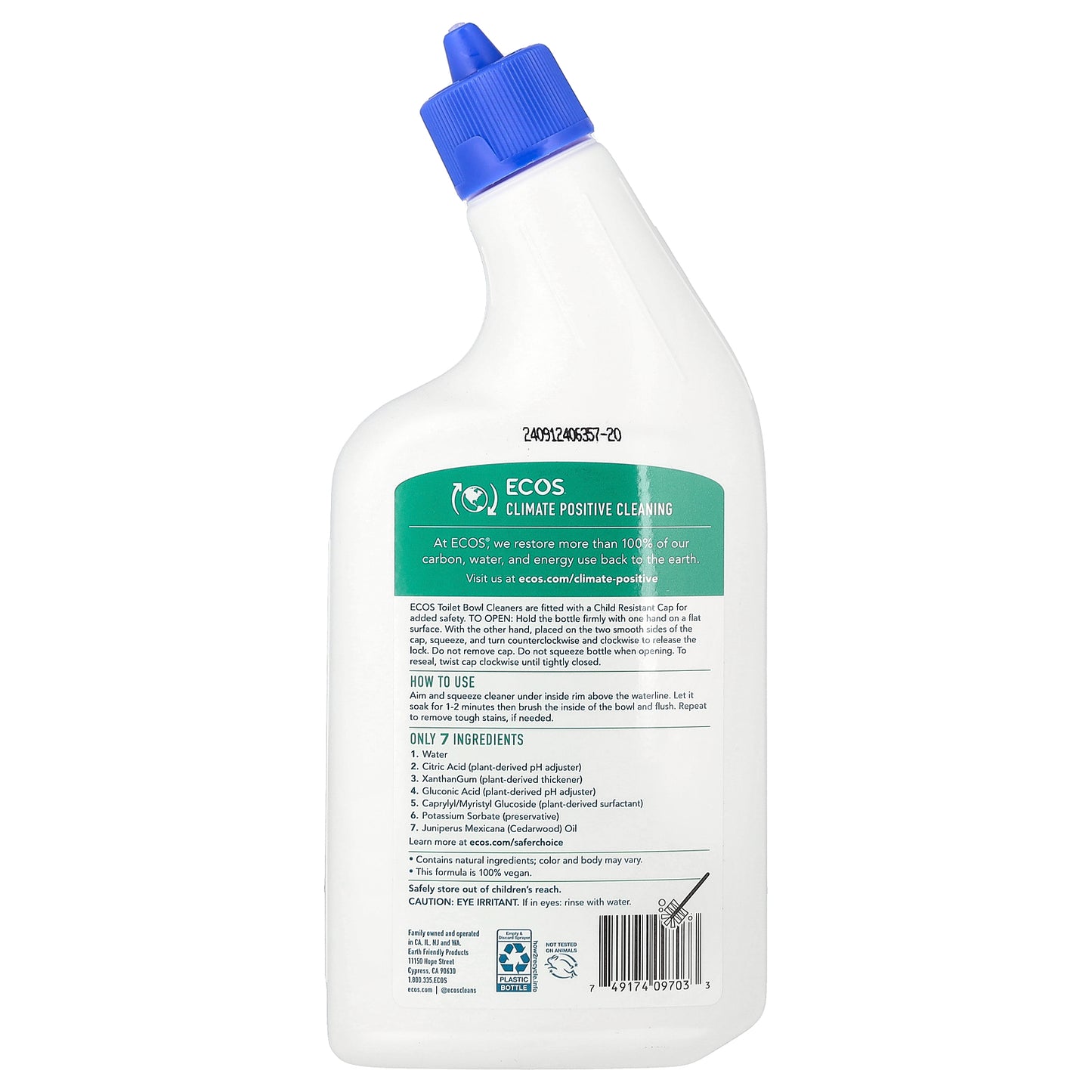 Earth Friendly Products, Ecos®, Toilet Bowl Cleaner, Cedar, 24 fl oz (710 ml)