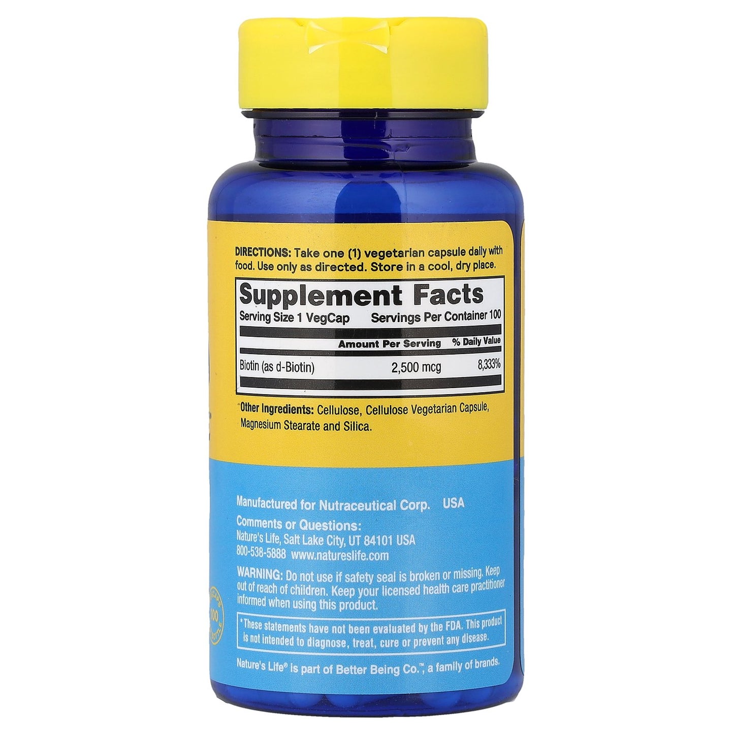 Nature's Life, Energizing Biotin, 2,500 mcg, 100 Vegcaps